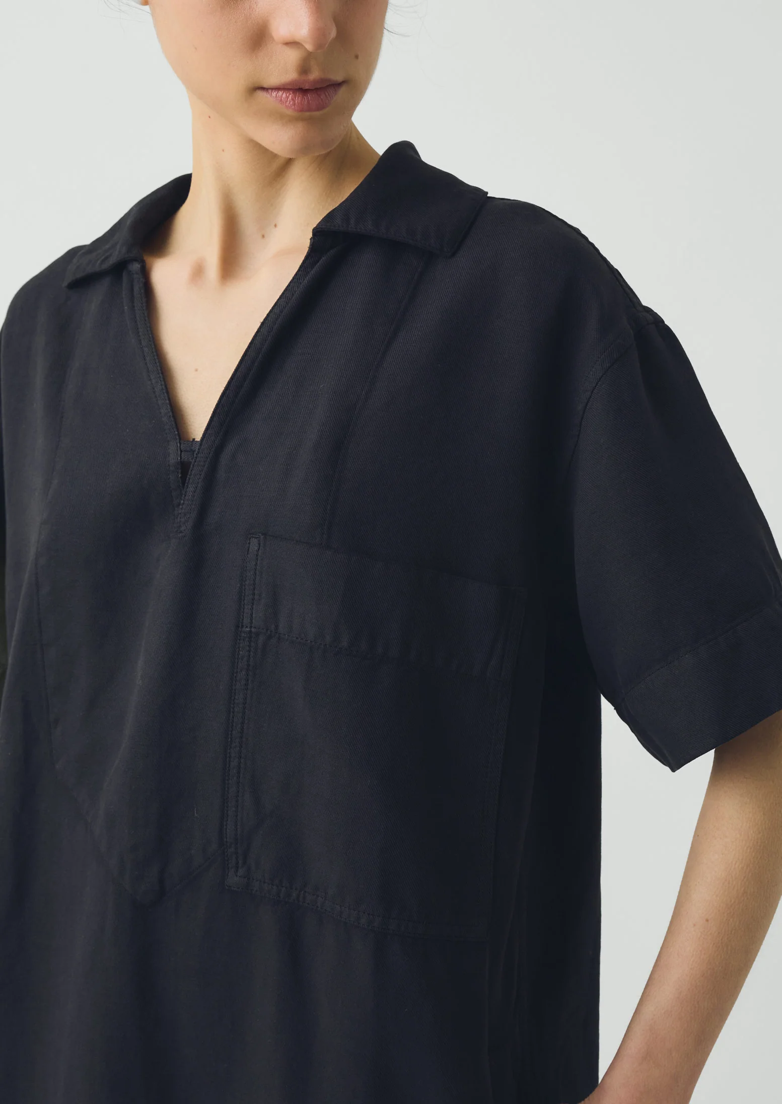 Cotton Linen Smock Dress | Soft Black - Image 3