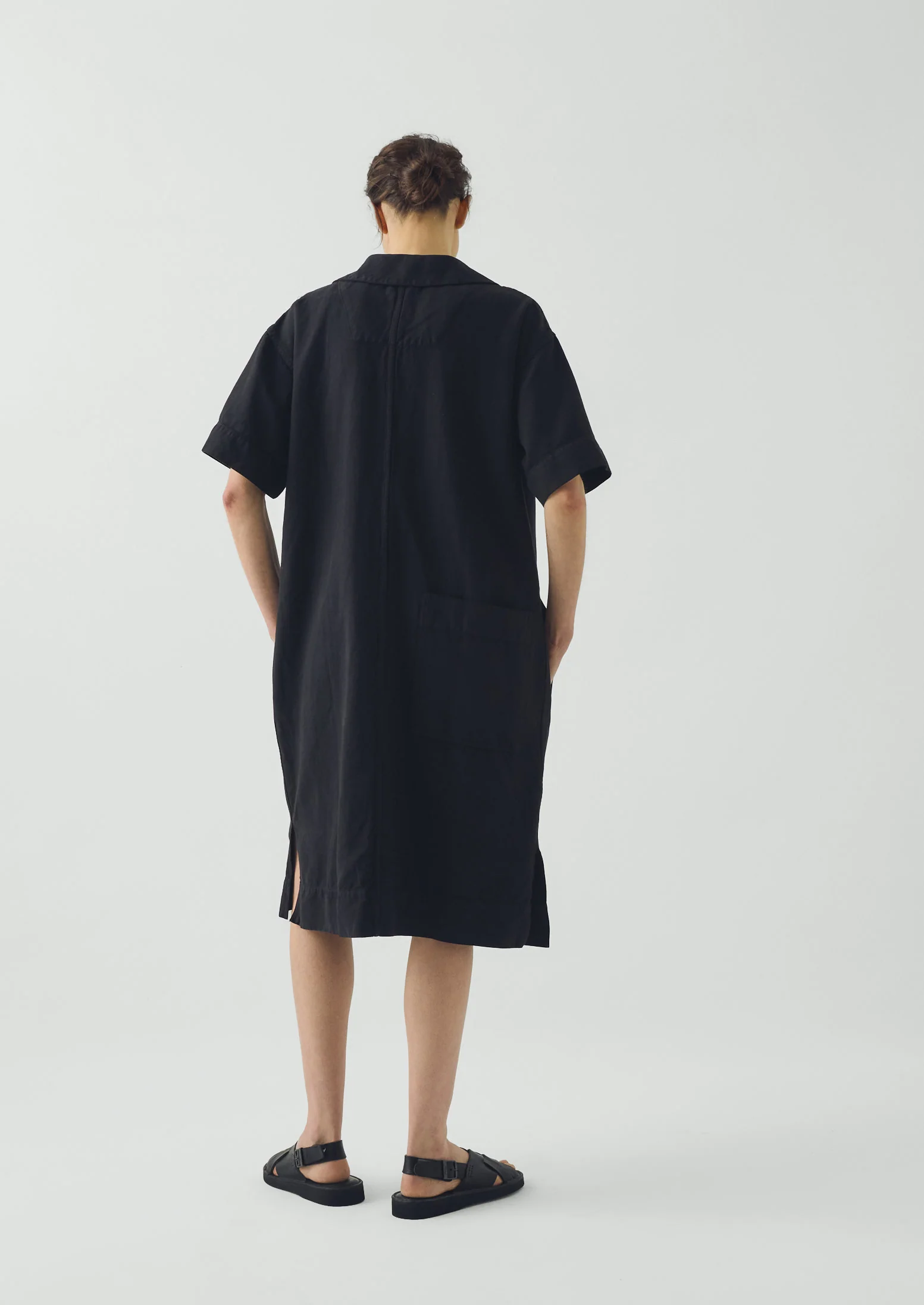 Cotton Linen Smock Dress | Soft Black - Image 4