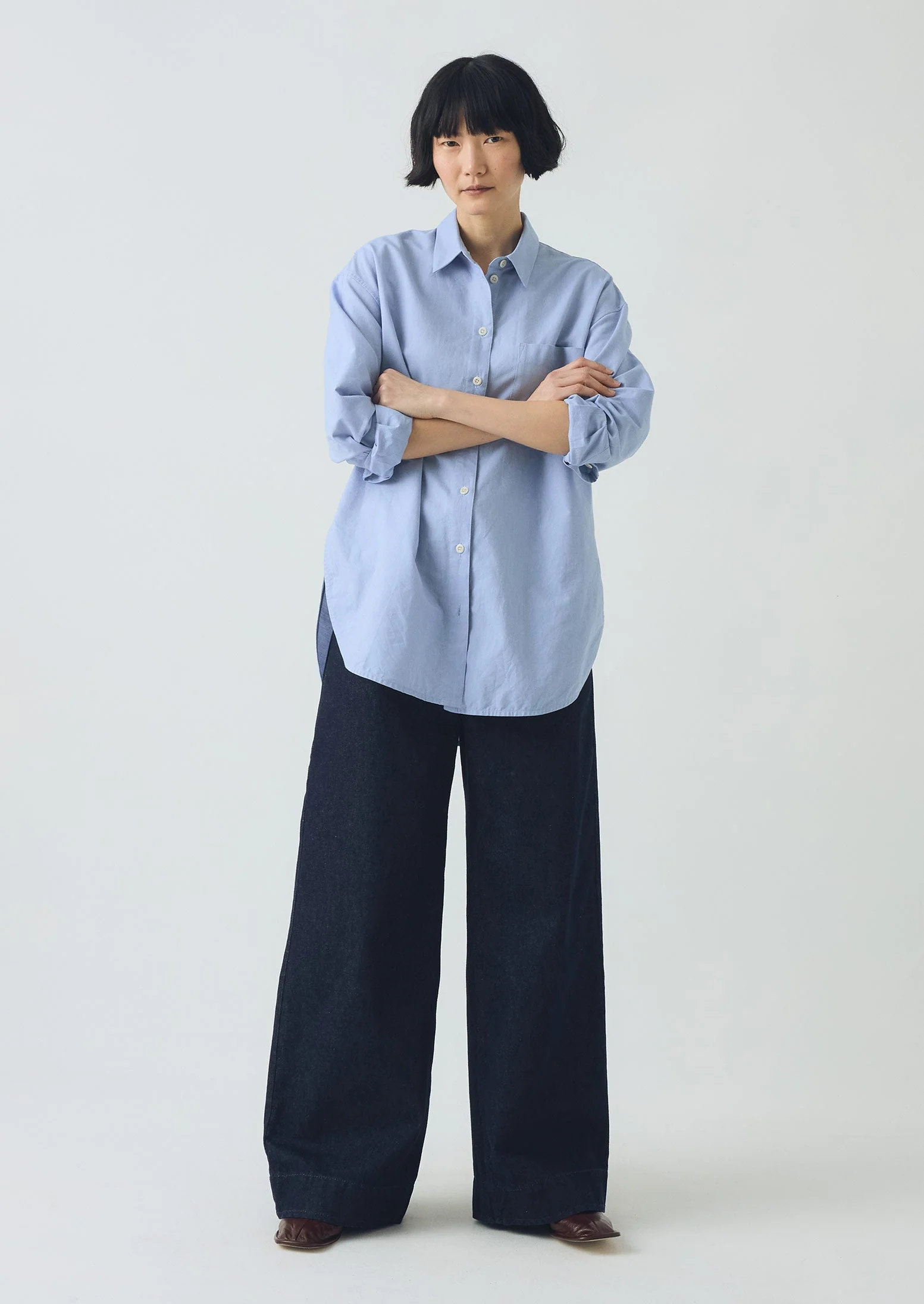 Cotton Oxford Oversized Long Shirt | Chambray Blue - Image 3