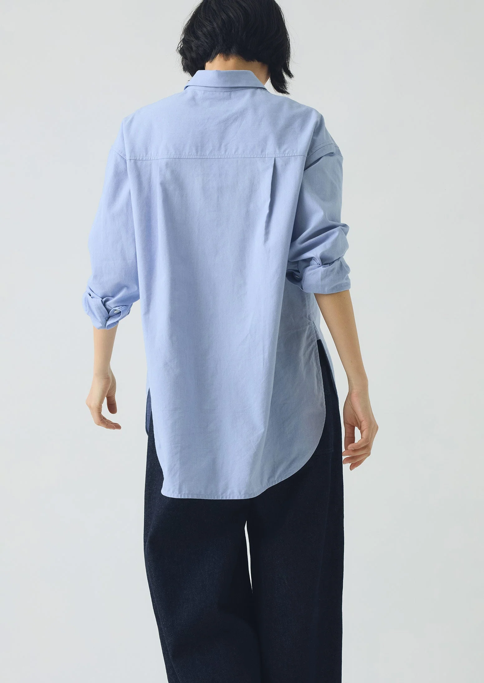 Cotton Oxford Oversized Long Shirt | Chambray Blue - Image 4