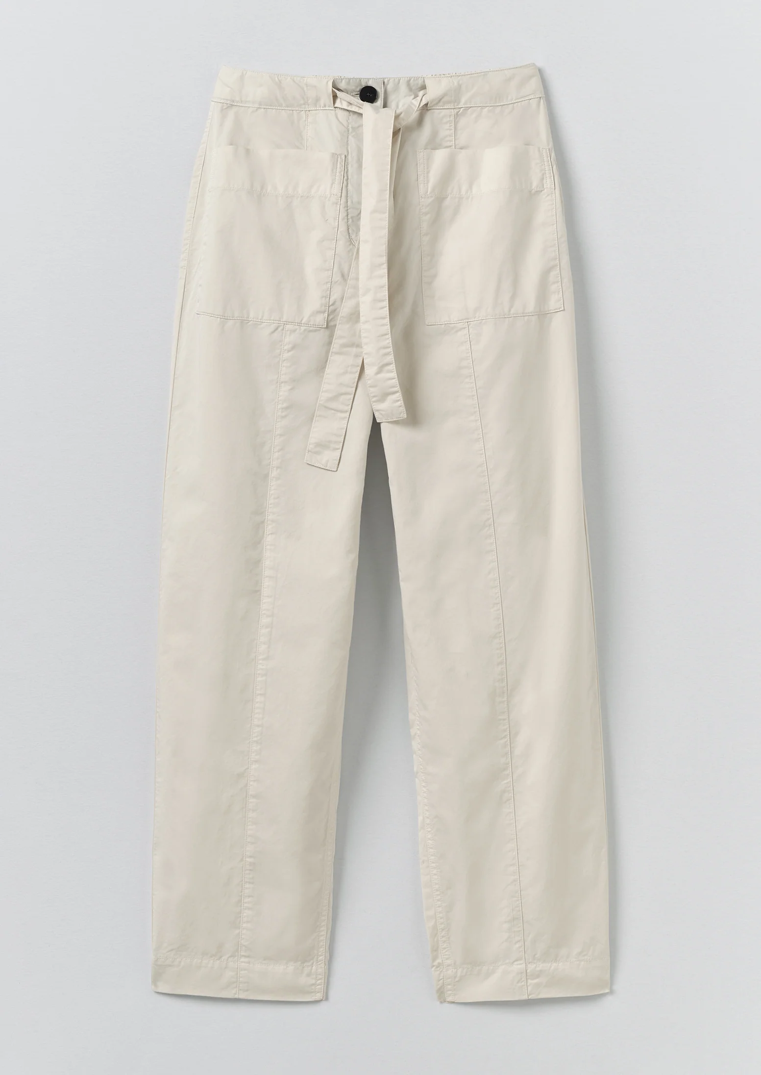 Cotton Twill Belted Trousers | Pebble