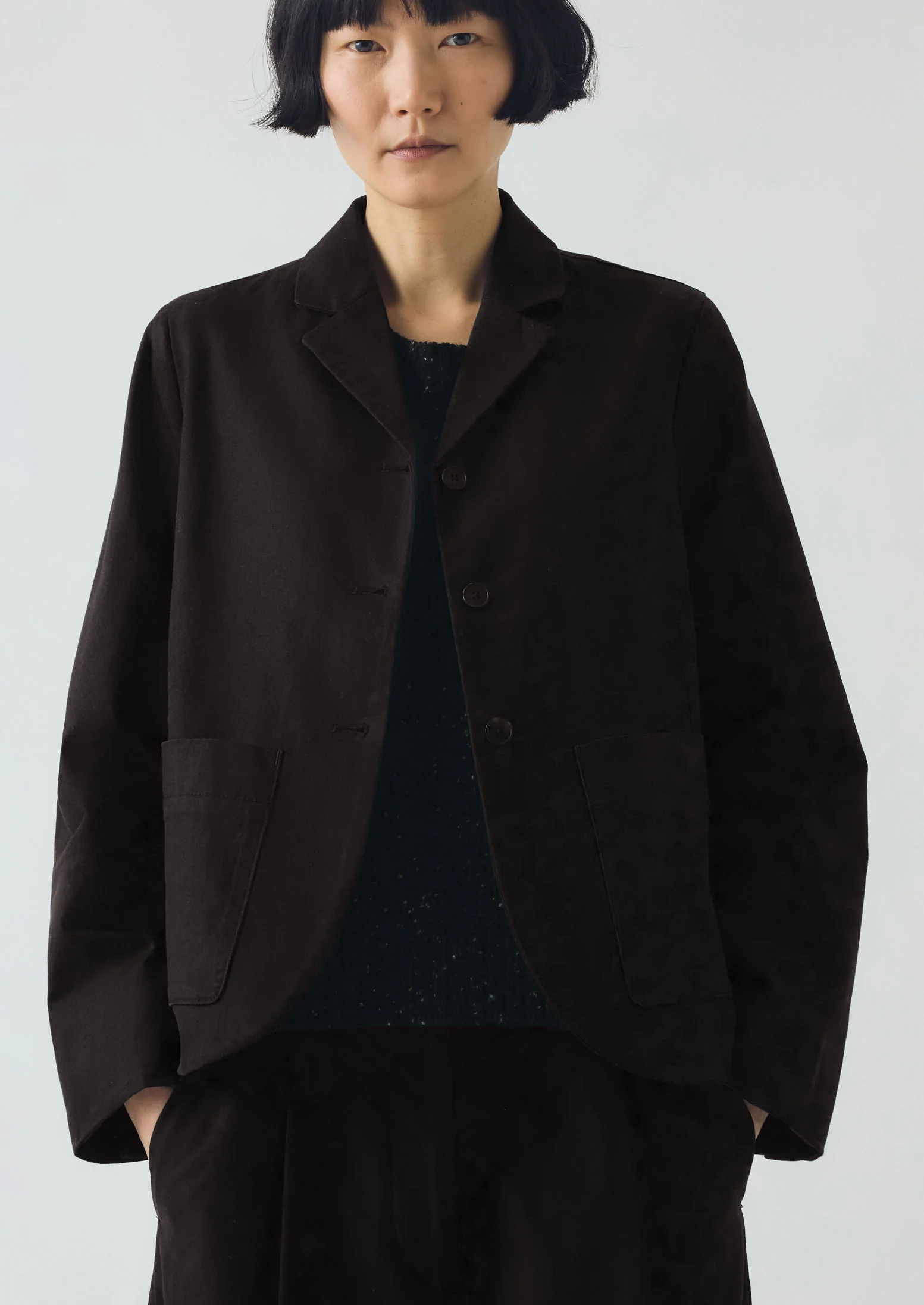 Cotton Wool Herringbone Jacket | Black - Image 2
