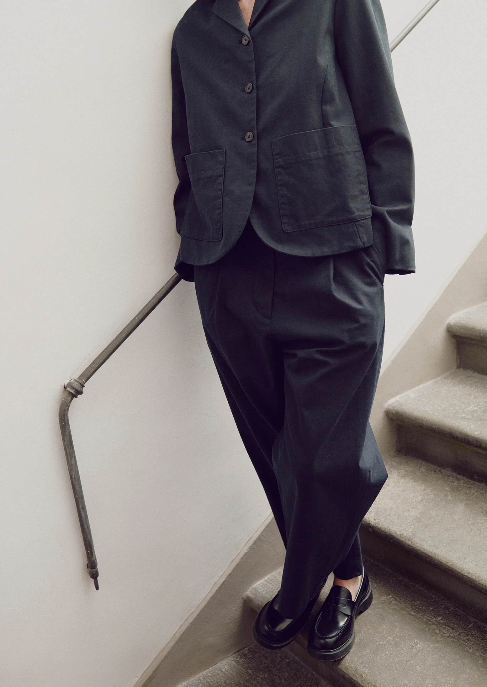 Cotton Wool Herringbone Jacket | Black - Image 3