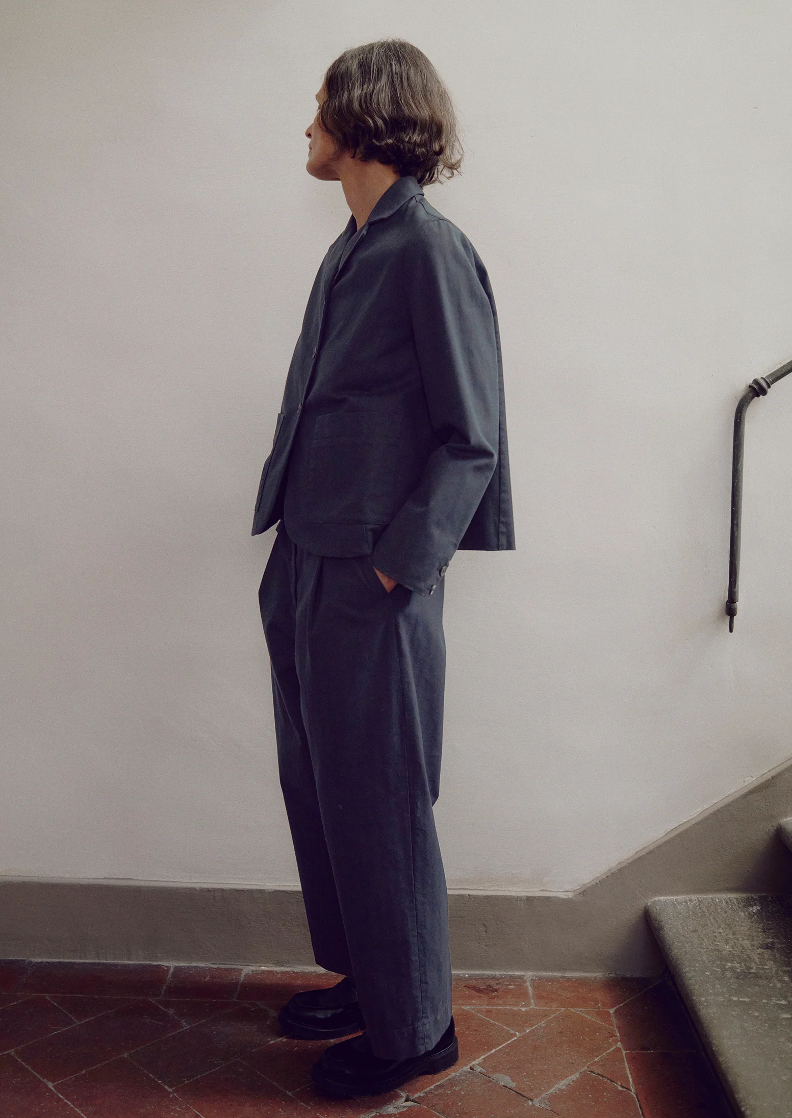 Cotton Wool Herringbone Jacket | Black - Image 7