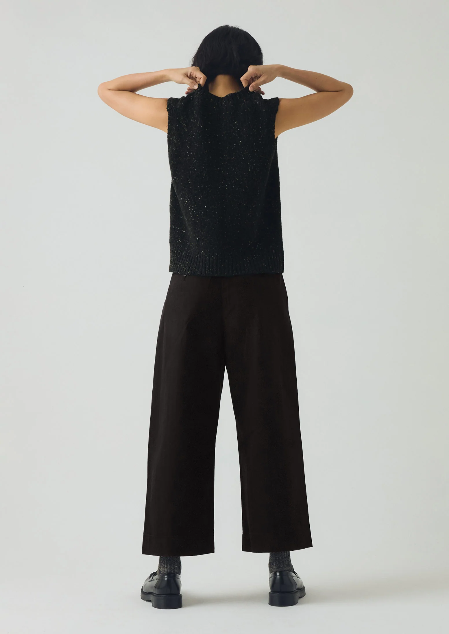 Cotton Wool Herringbone Pleat Front Trousers | Black - Image 6