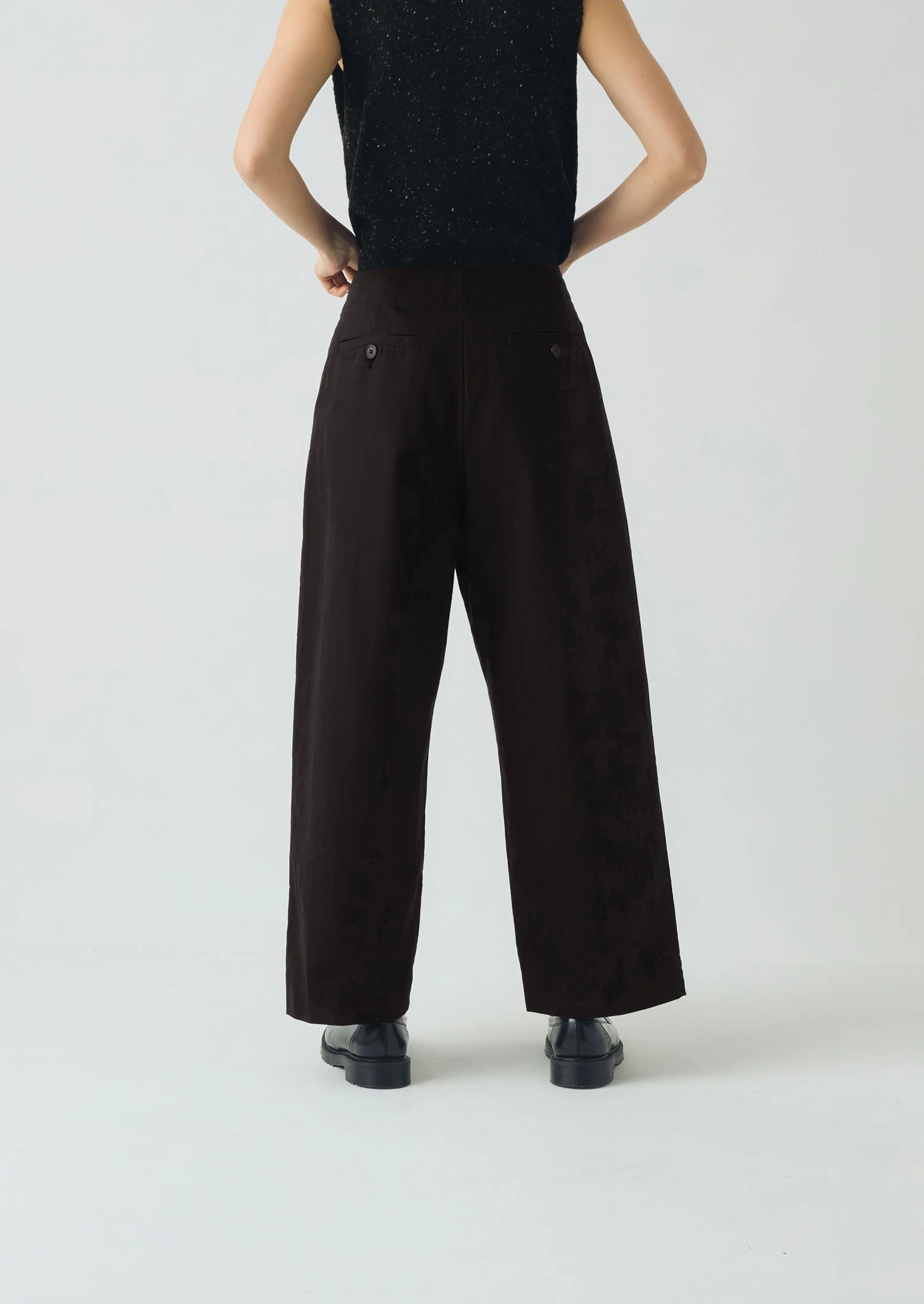 Cotton Wool Herringbone Pleat Front Trousers | Black - Image 8