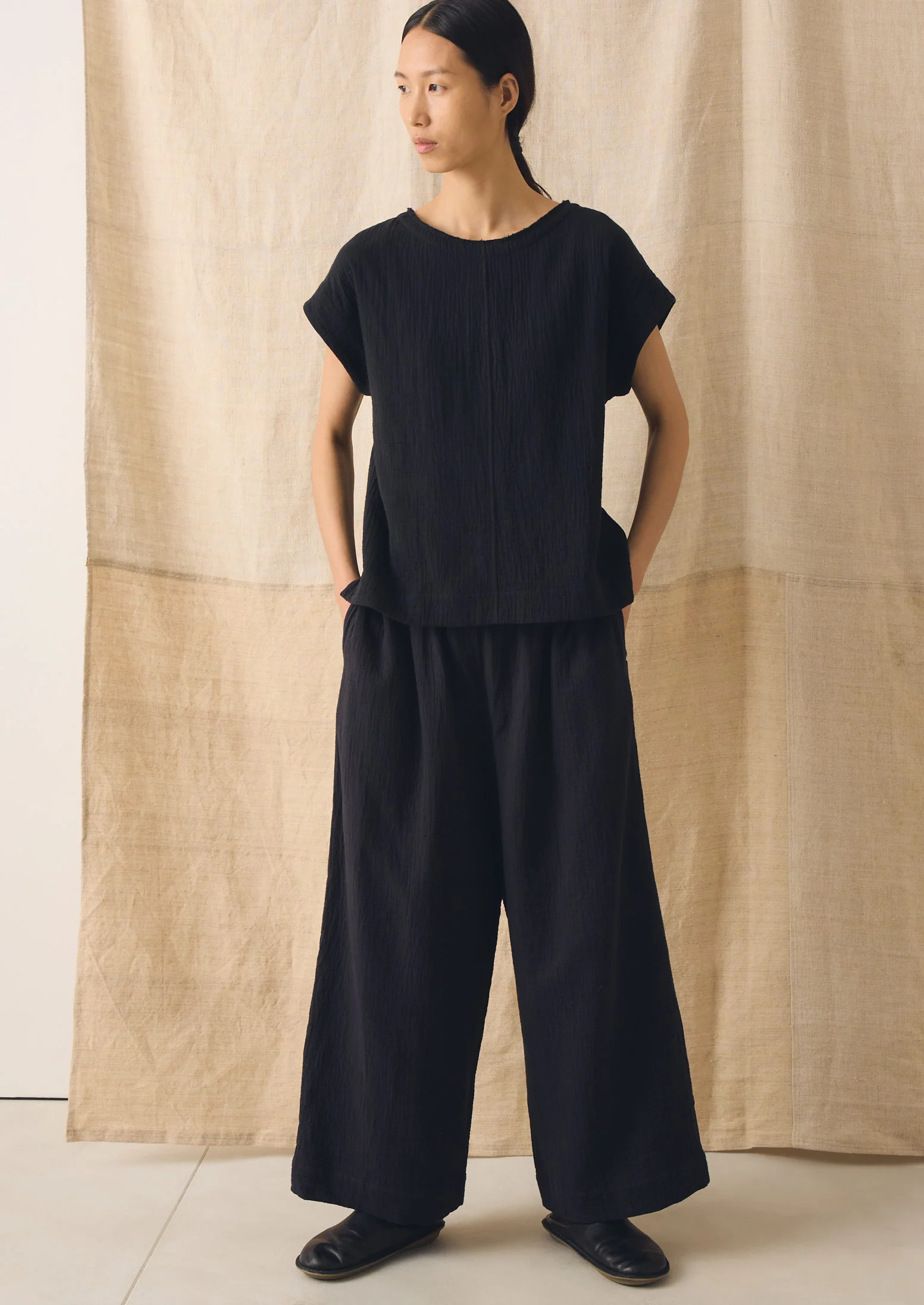 Crinkle Cotton Gauze Top | Blackberry - Image 2