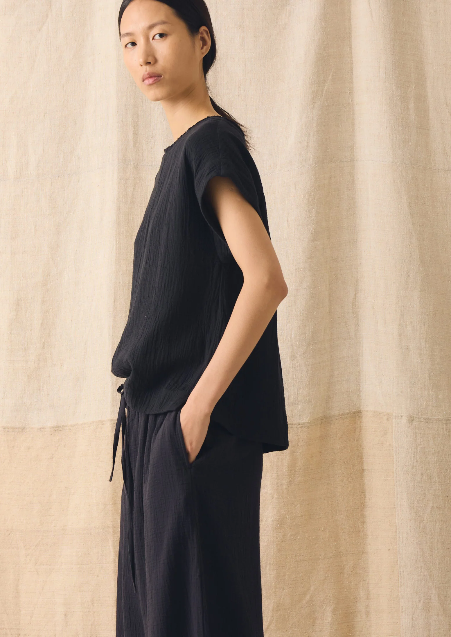 Crinkle Cotton Gauze Top | Blackberry - Image 3