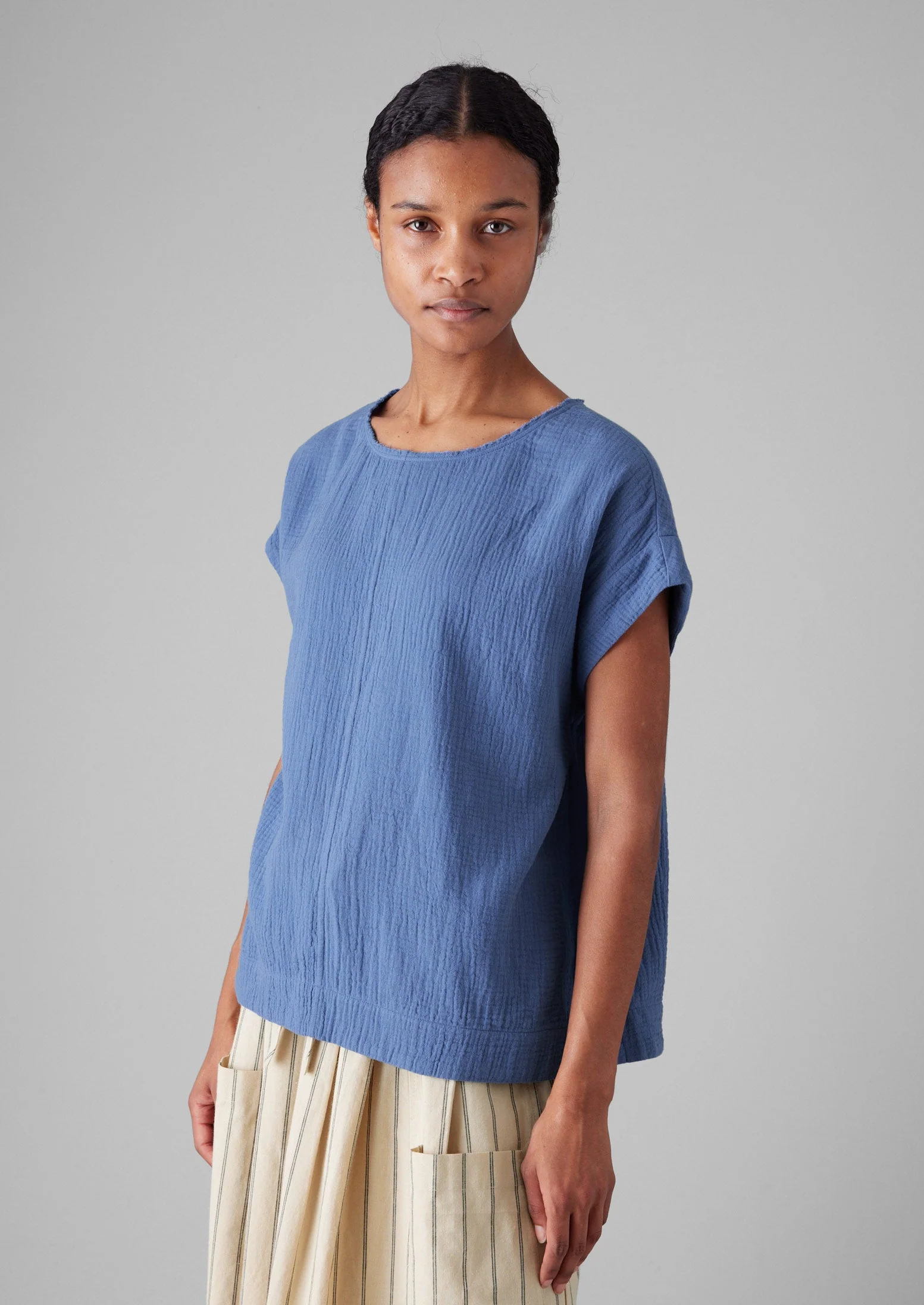 Crinkle Cotton Gauze Top | Cornflower - Image 2
