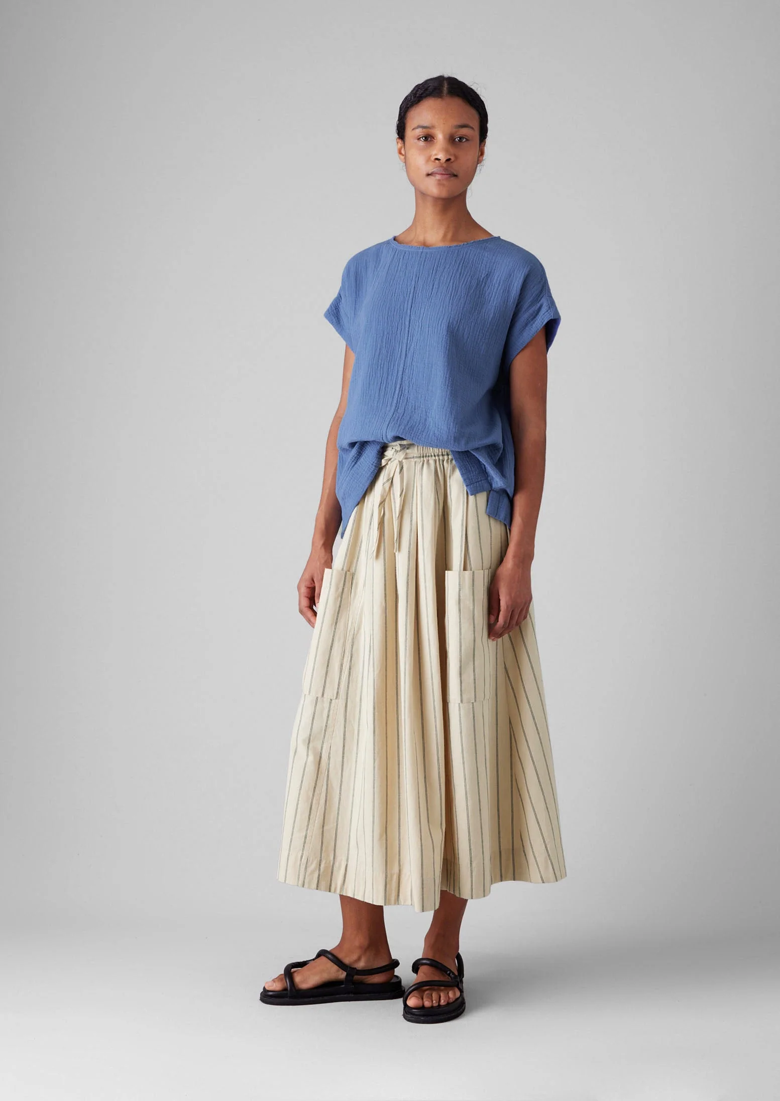 Crinkle Cotton Gauze Top | Cornflower - Image 3