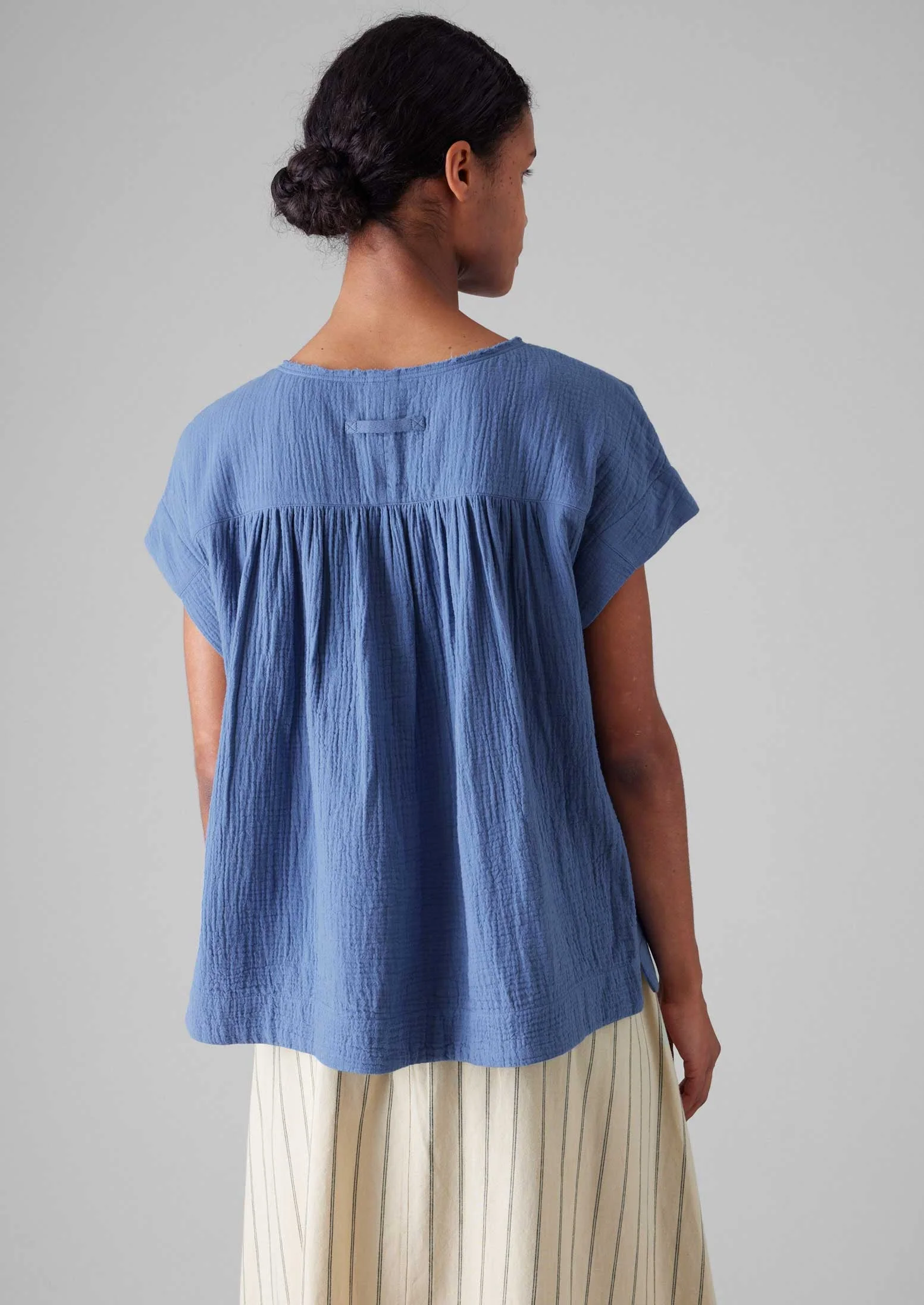 Crinkle Cotton Gauze Top | Cornflower - Image 4