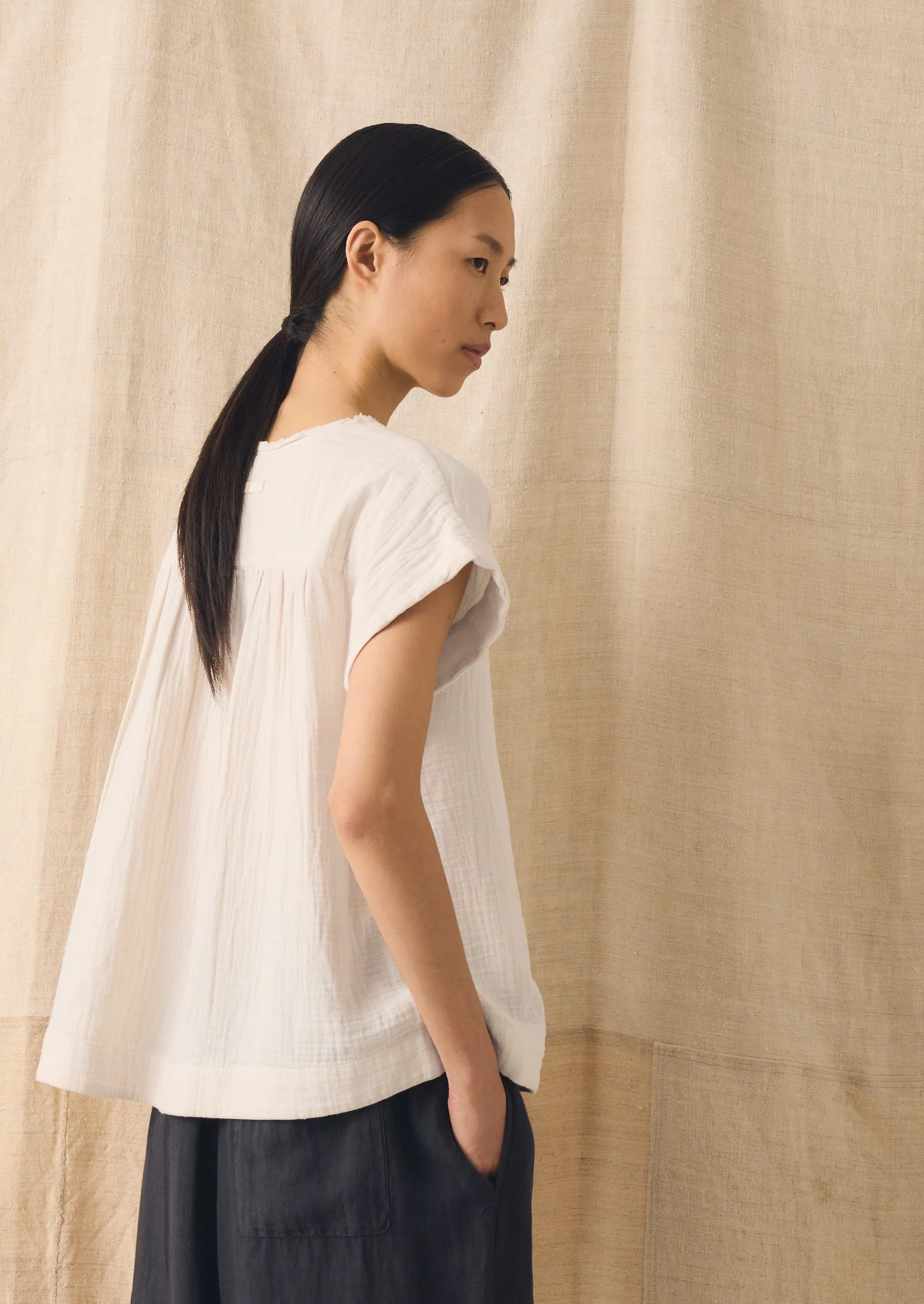 Crinkle Cotton Gauze Top | Oat - Image 2