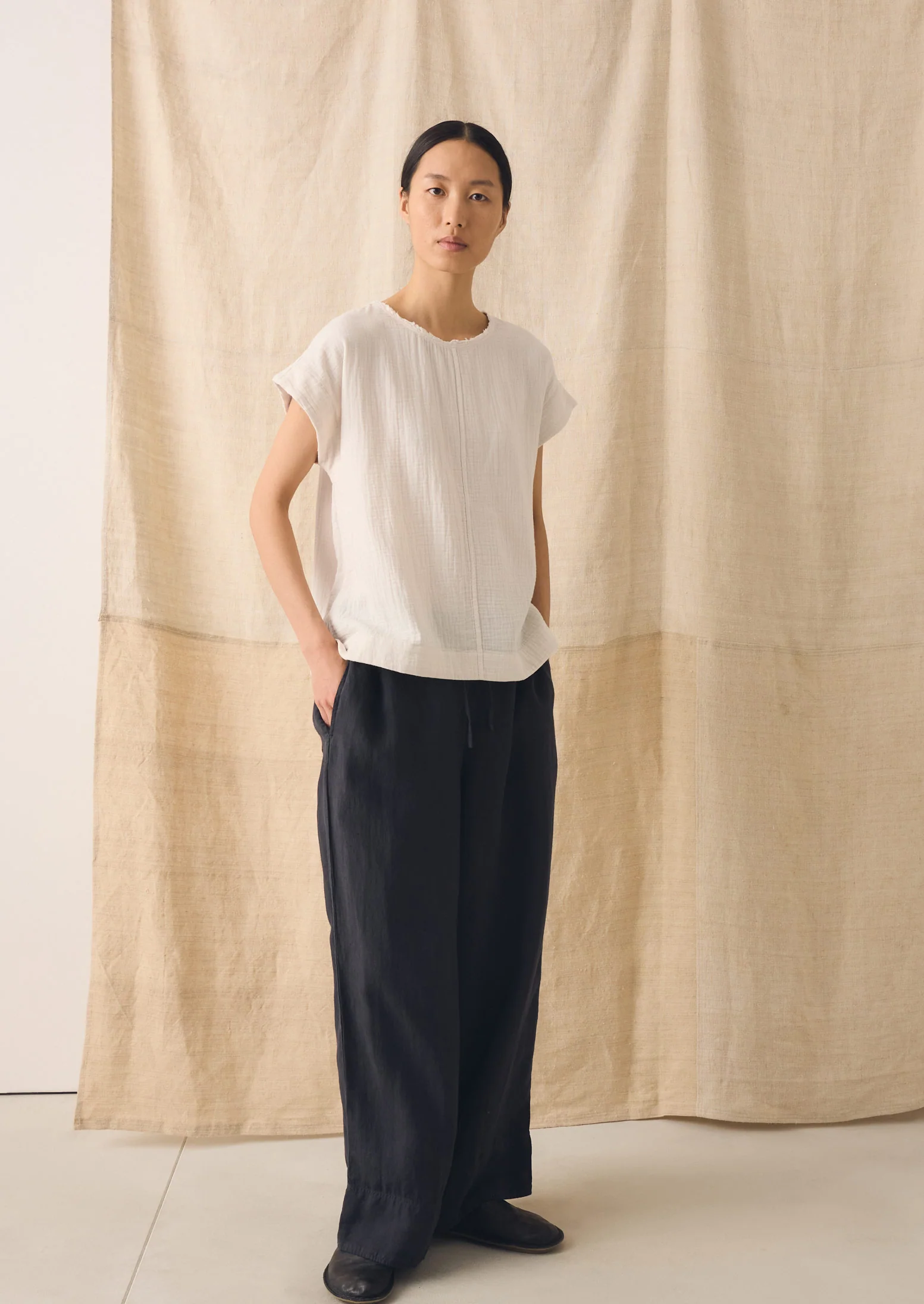 Crinkle Cotton Gauze Top | Oat - Image 3