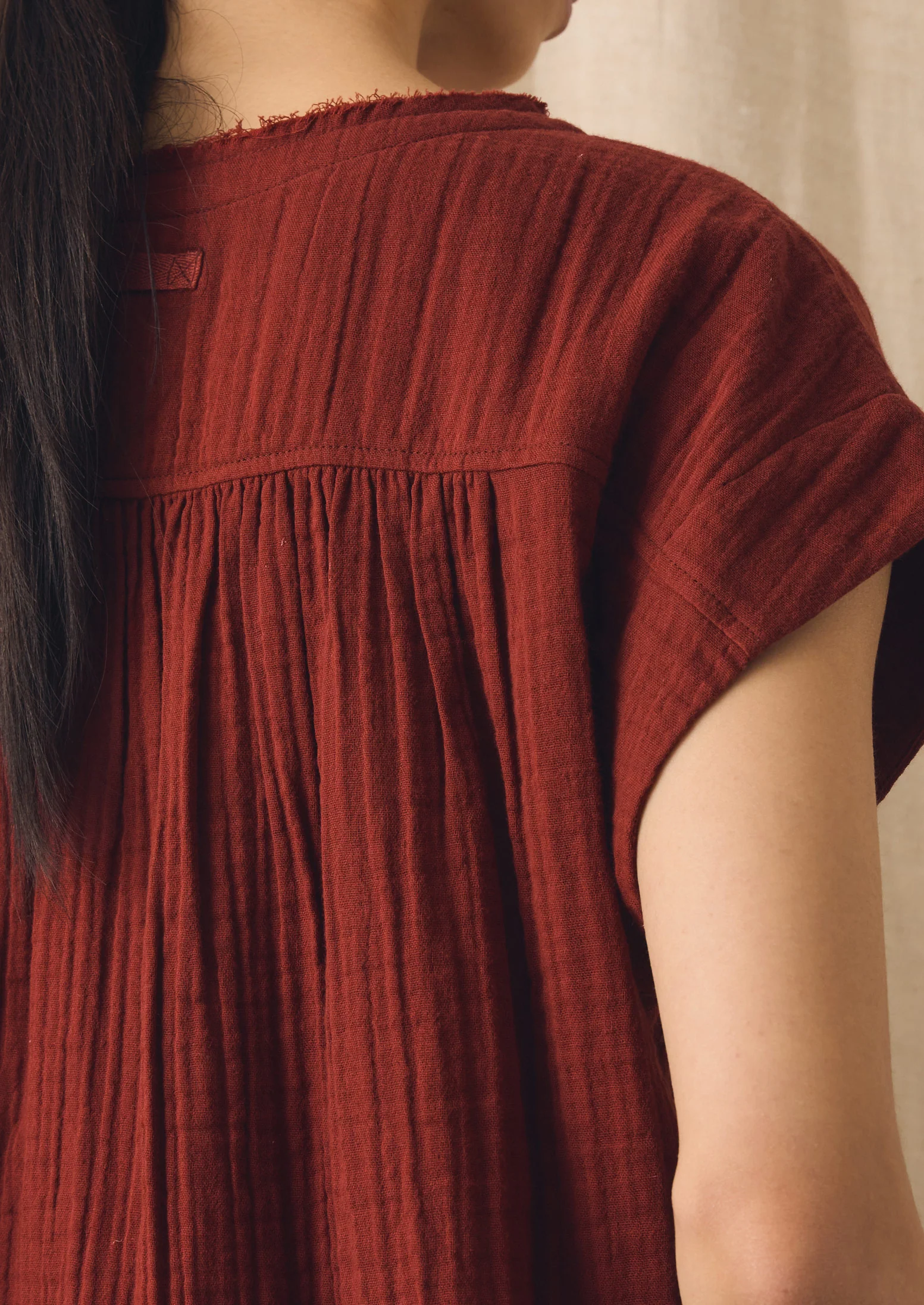 Crinkle Cotton Gauze Top | Tomato Red - Image 3