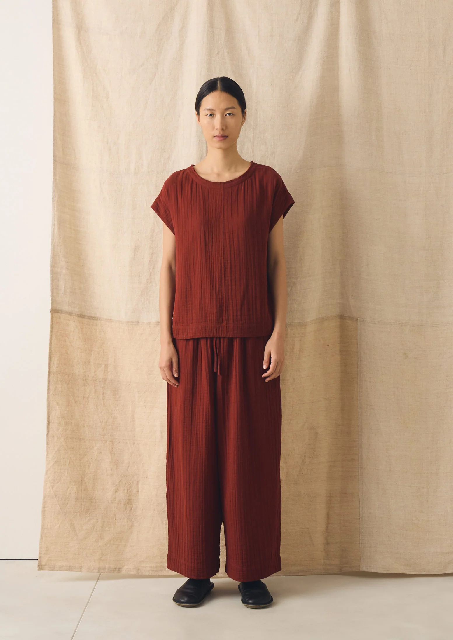 Crinkle Cotton Gauze Top | Tomato Red - Image 4
