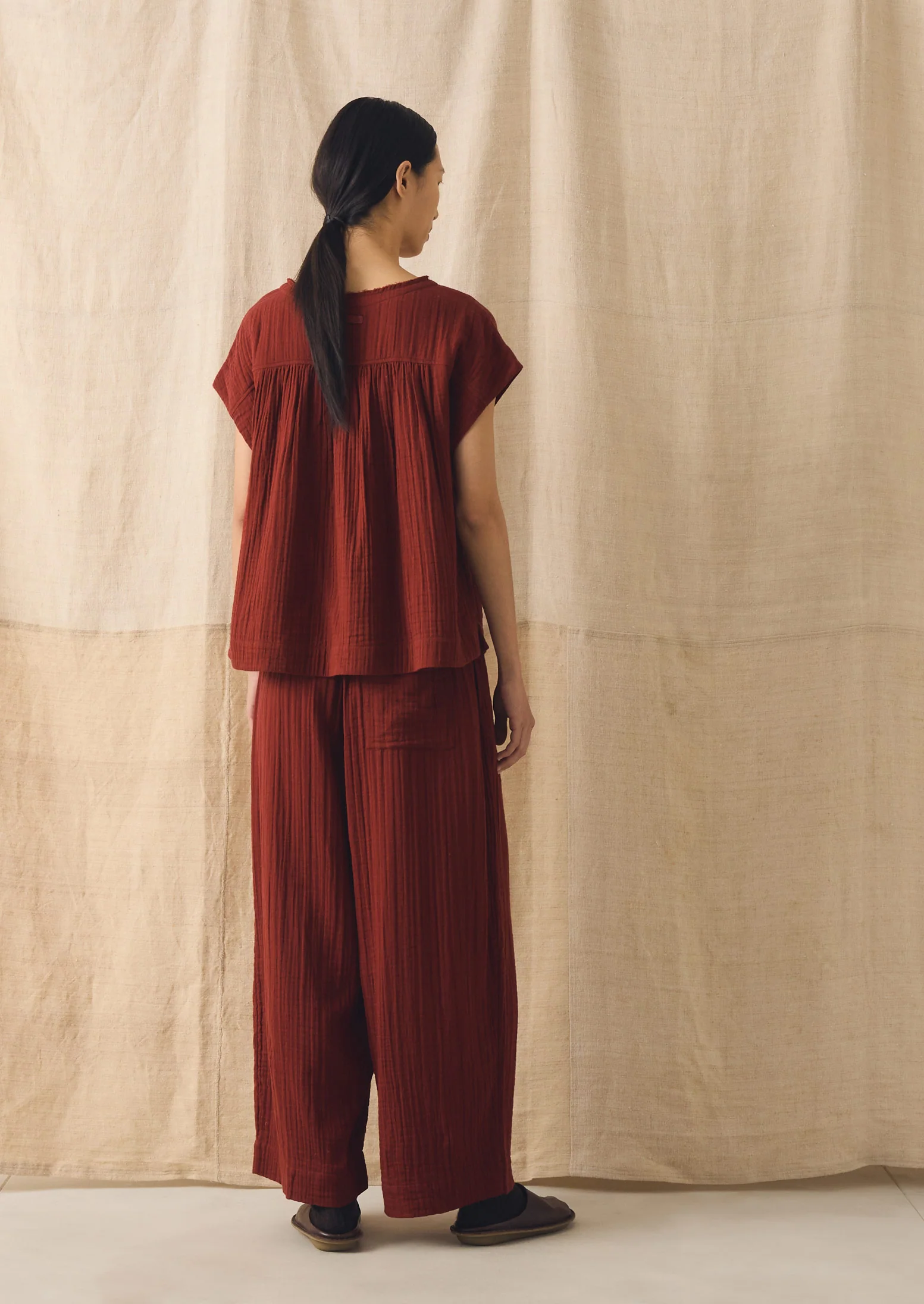 Crinkle Cotton Gauze Top | Tomato Red - Image 5