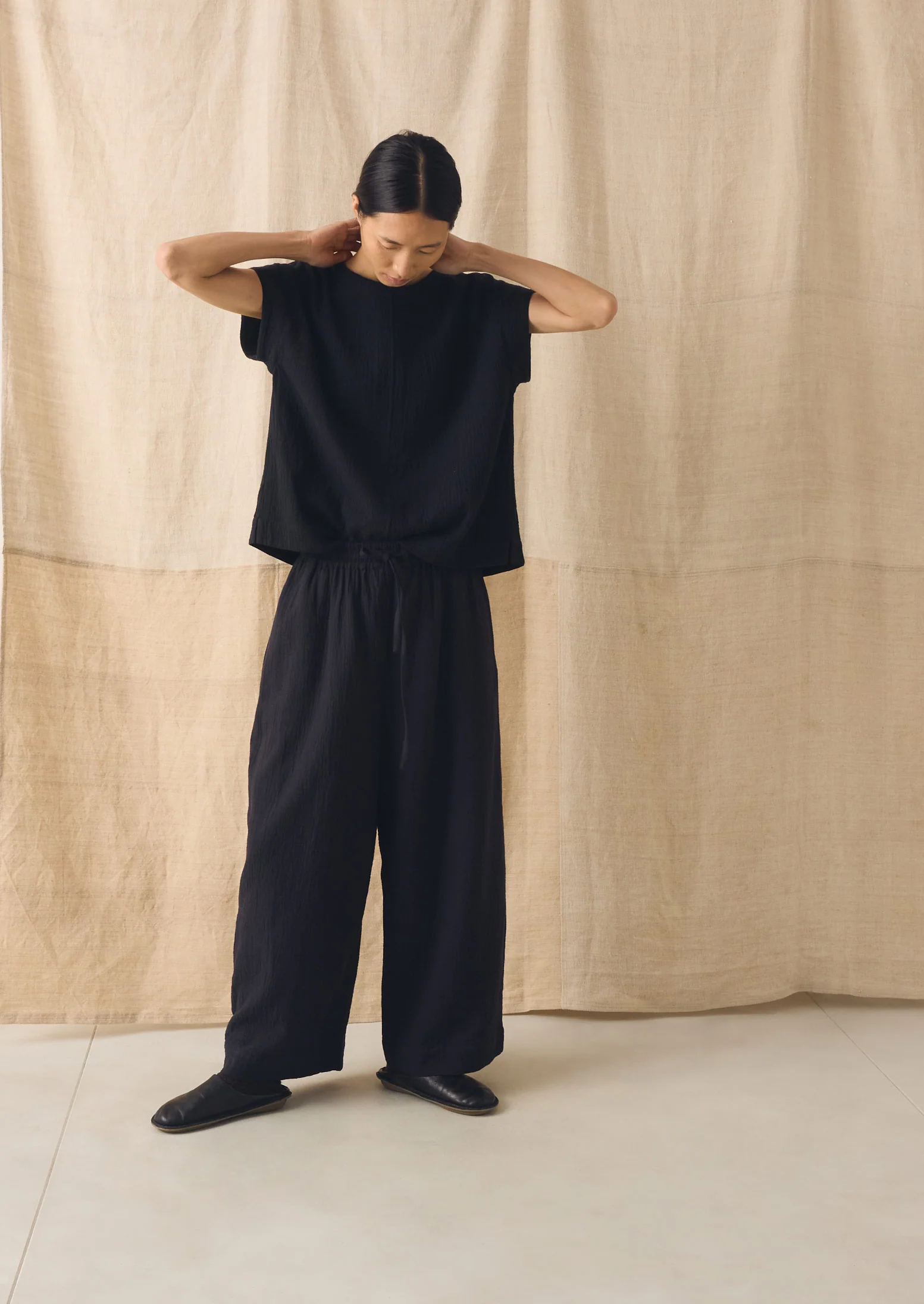 Crinkle Cotton Gauze Wide Leg Trousers | Blackberry - Image 5