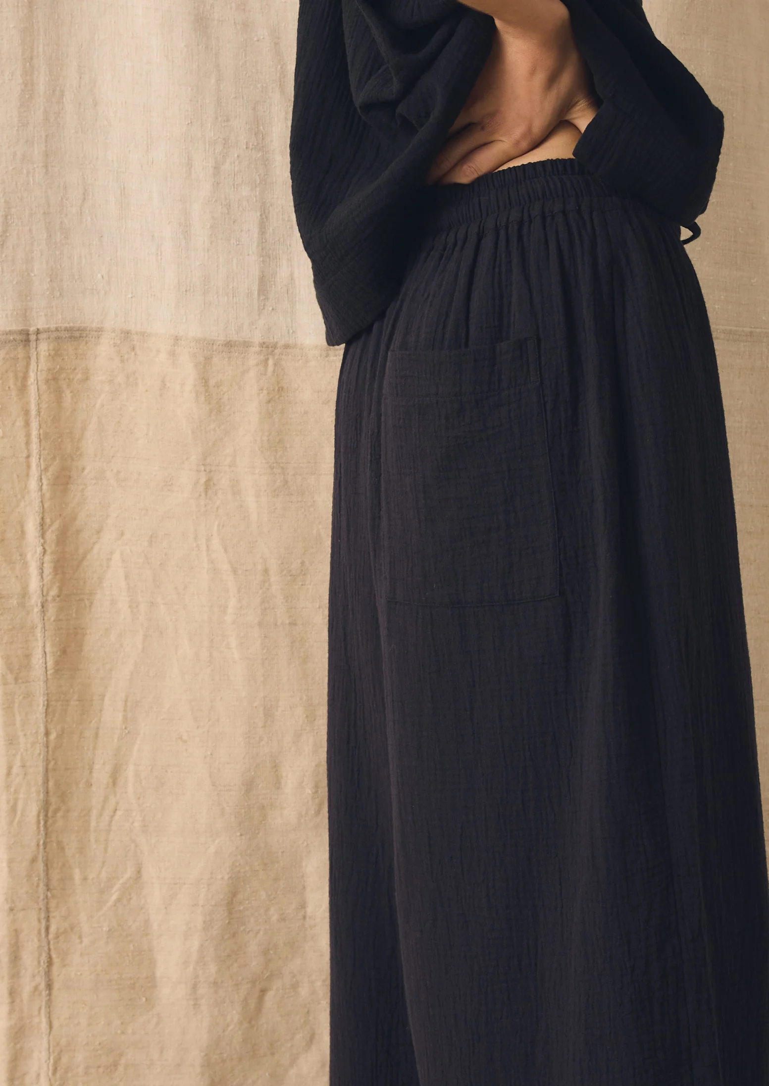Crinkle Cotton Gauze Wide Leg Trousers | Blackberry - Image 6