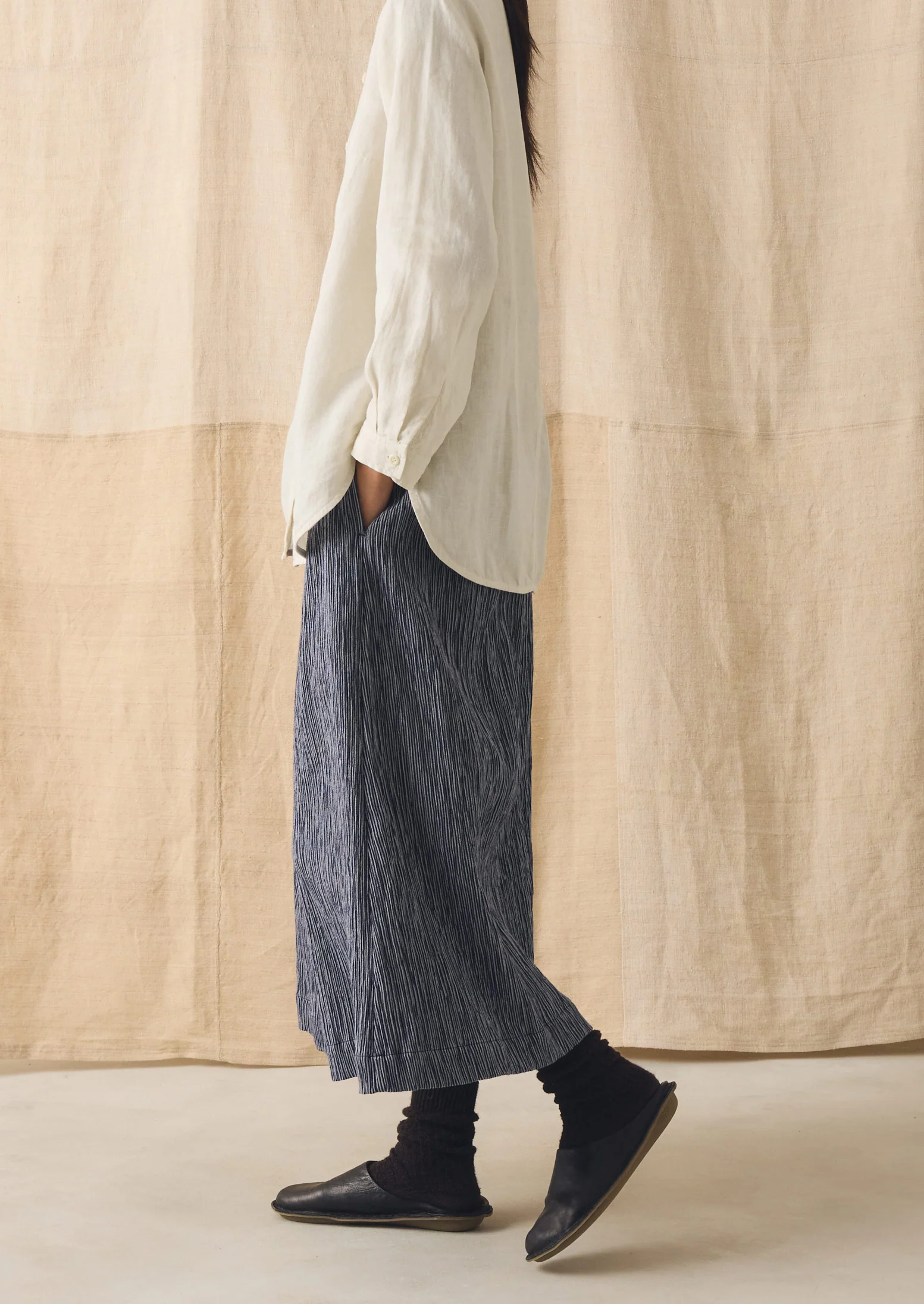 Crinkle Cotton Skirt | Dark Blue/White - Image 4
