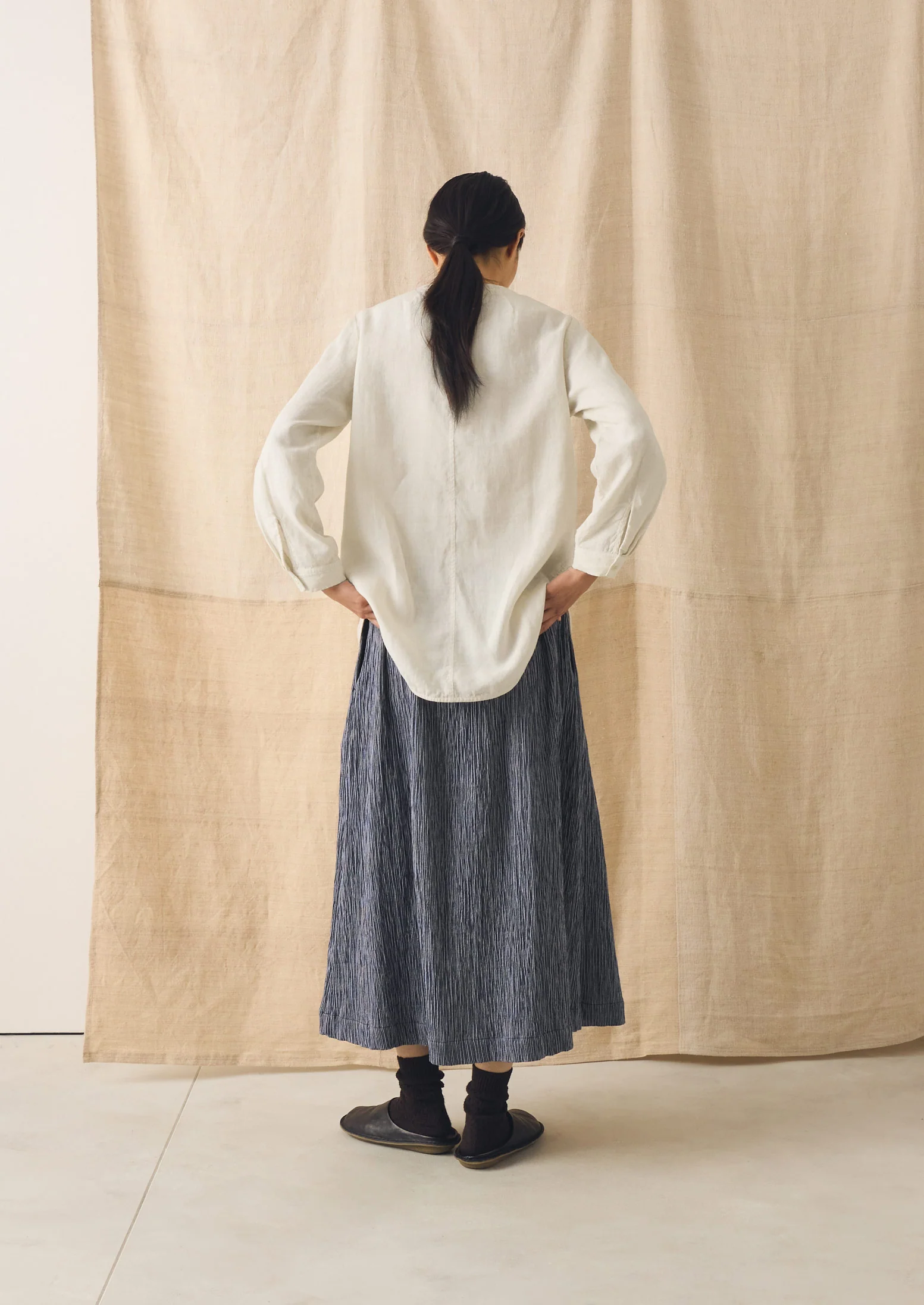 Crinkle Cotton Skirt | Dark Blue/White - Image 5
