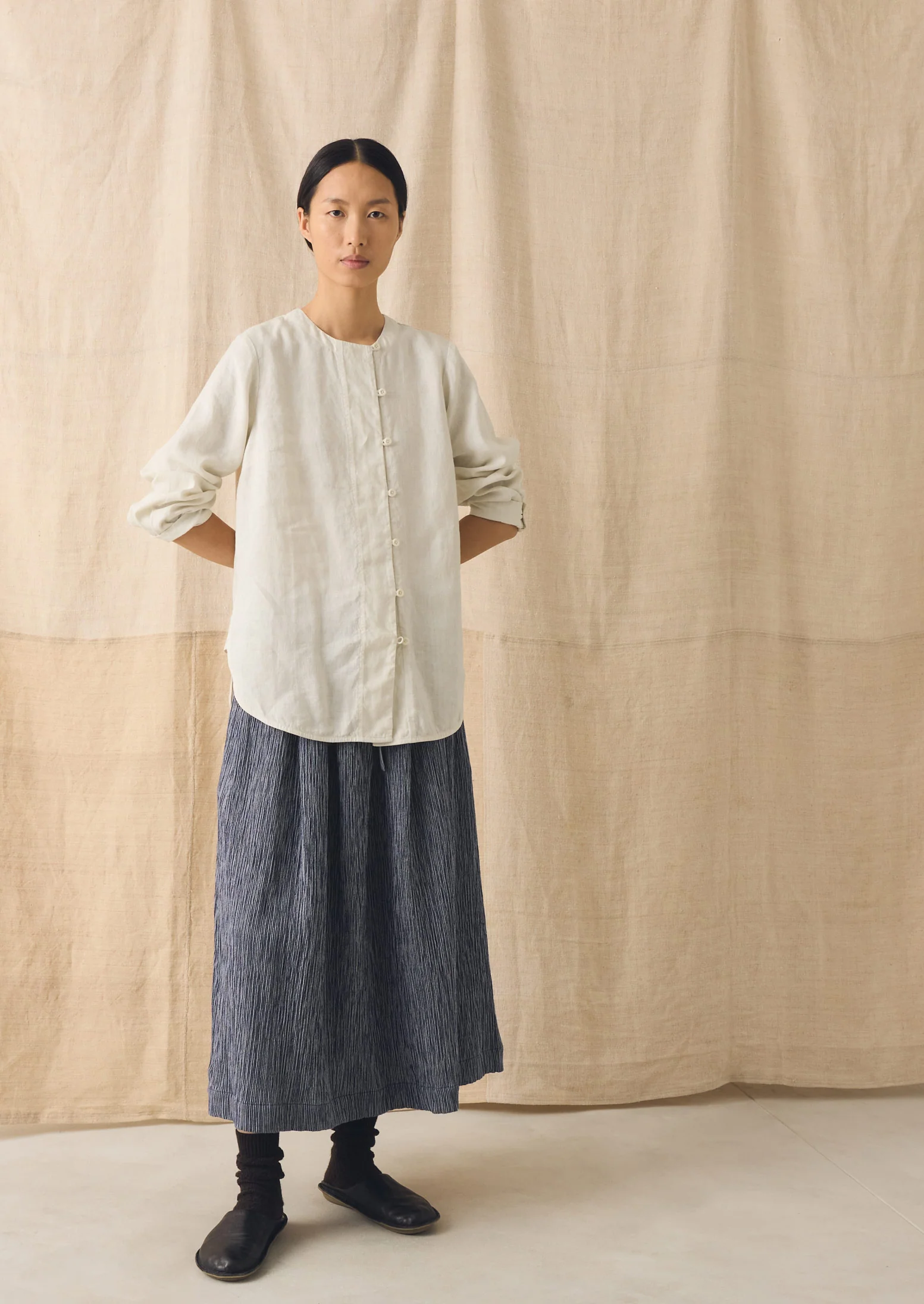 Crinkle Cotton Skirt | Dark Blue/White - Image 7
