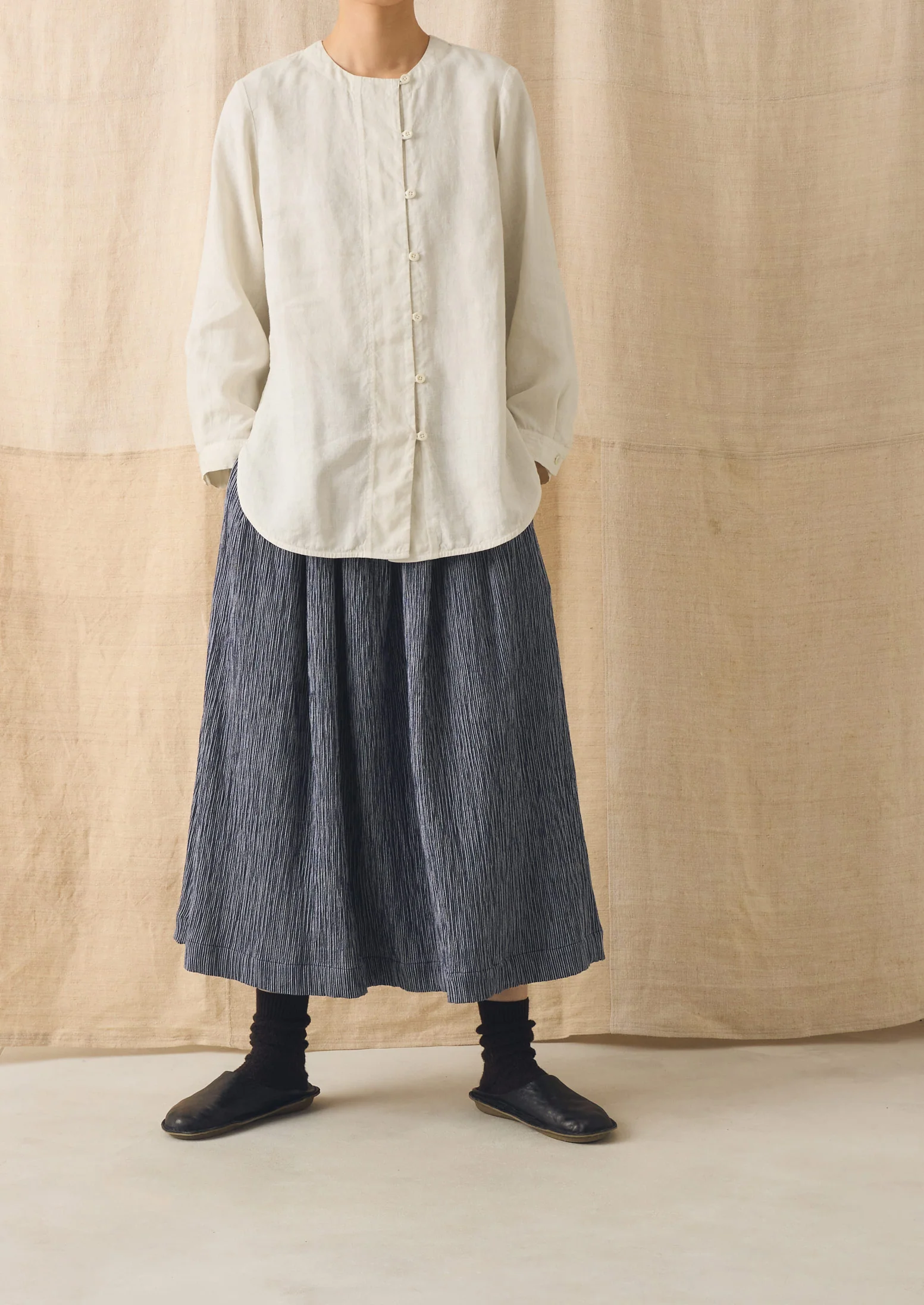 Crinkle Cotton Skirt | Dark Blue/White - Image 8