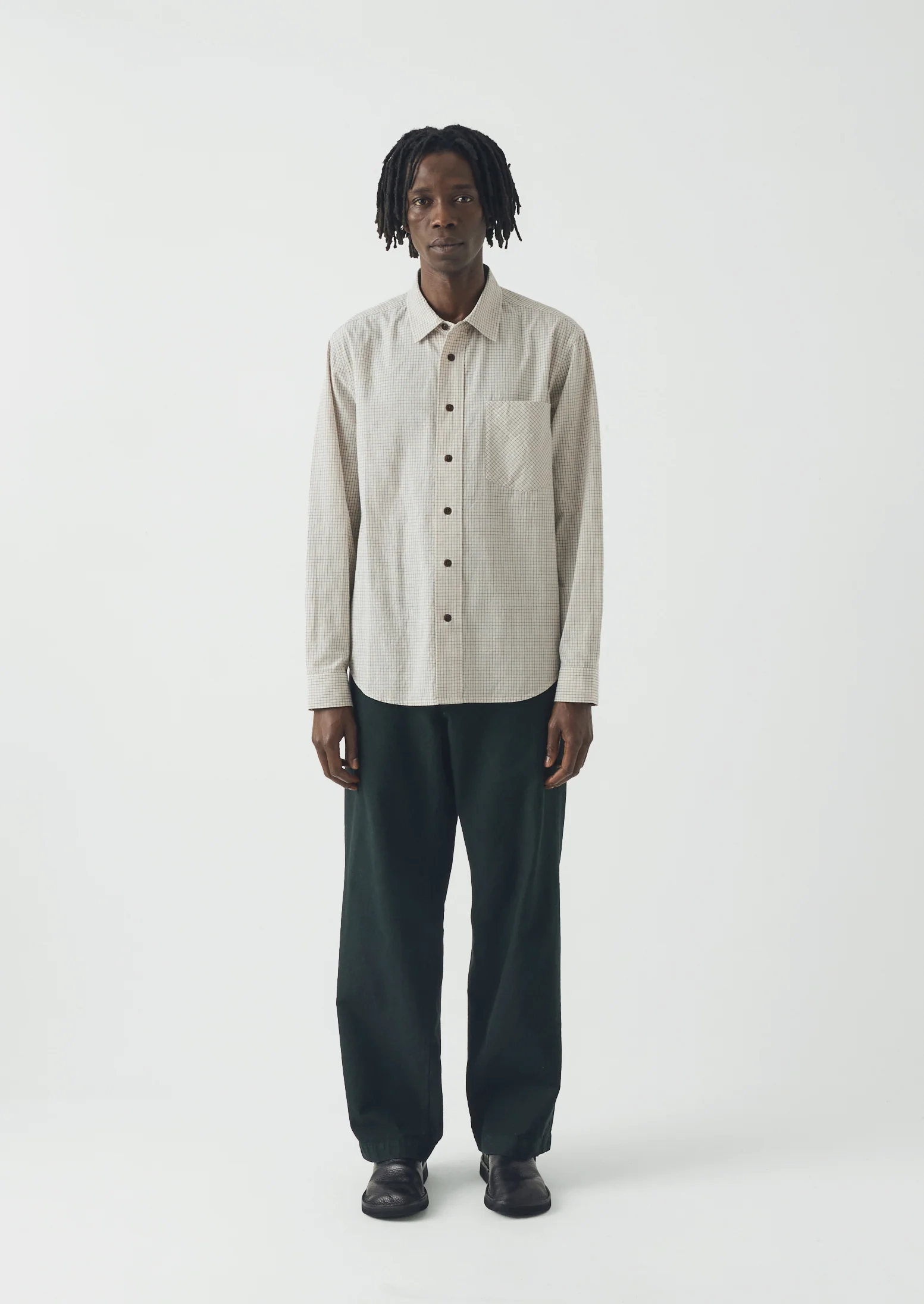 Counter Check Cotton Shirt | Ecru/Provence Blue - Image 4