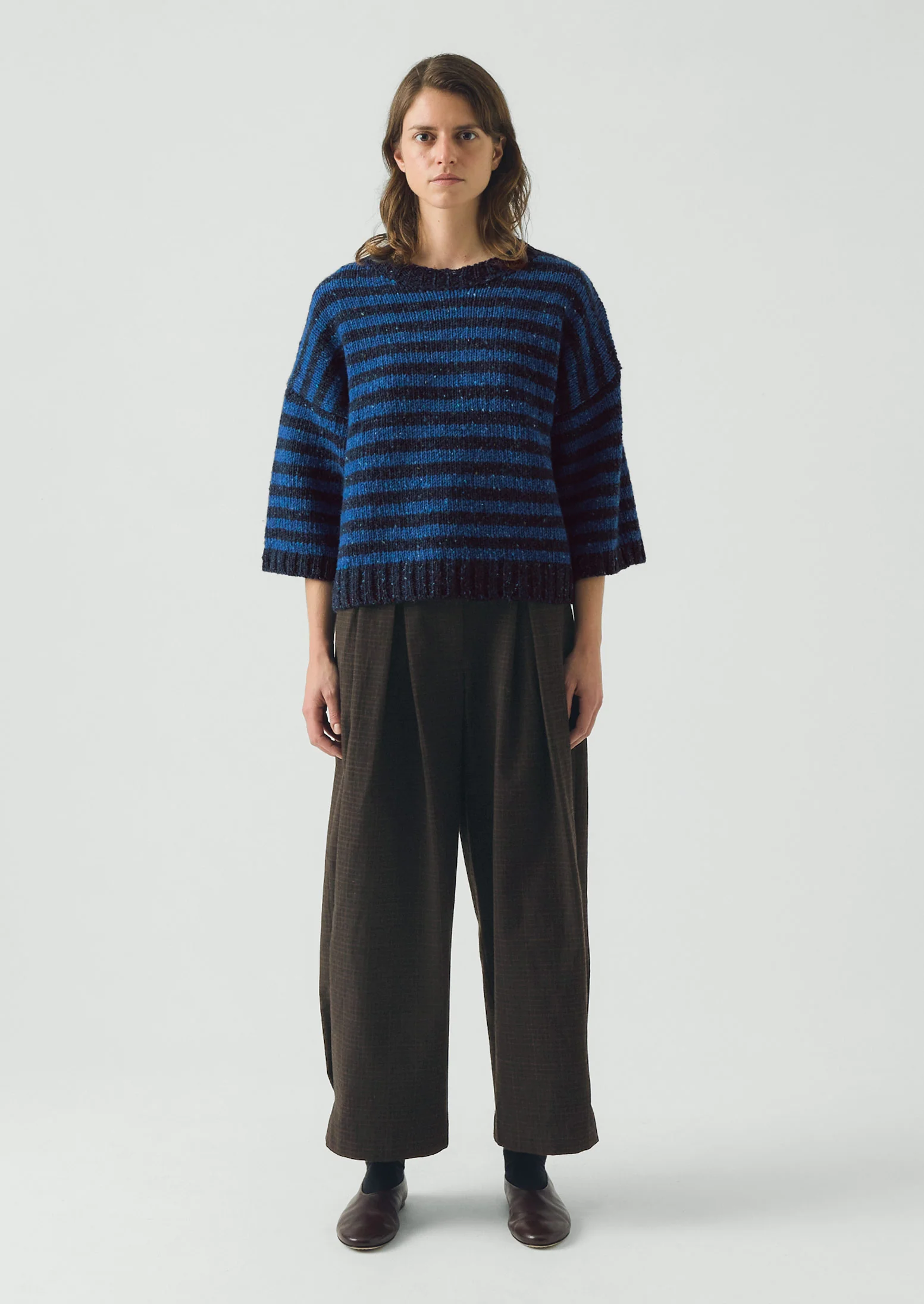 Stripe Donegal Short Sleeve Sweater | Midnight/Neptune Blue - Image 2