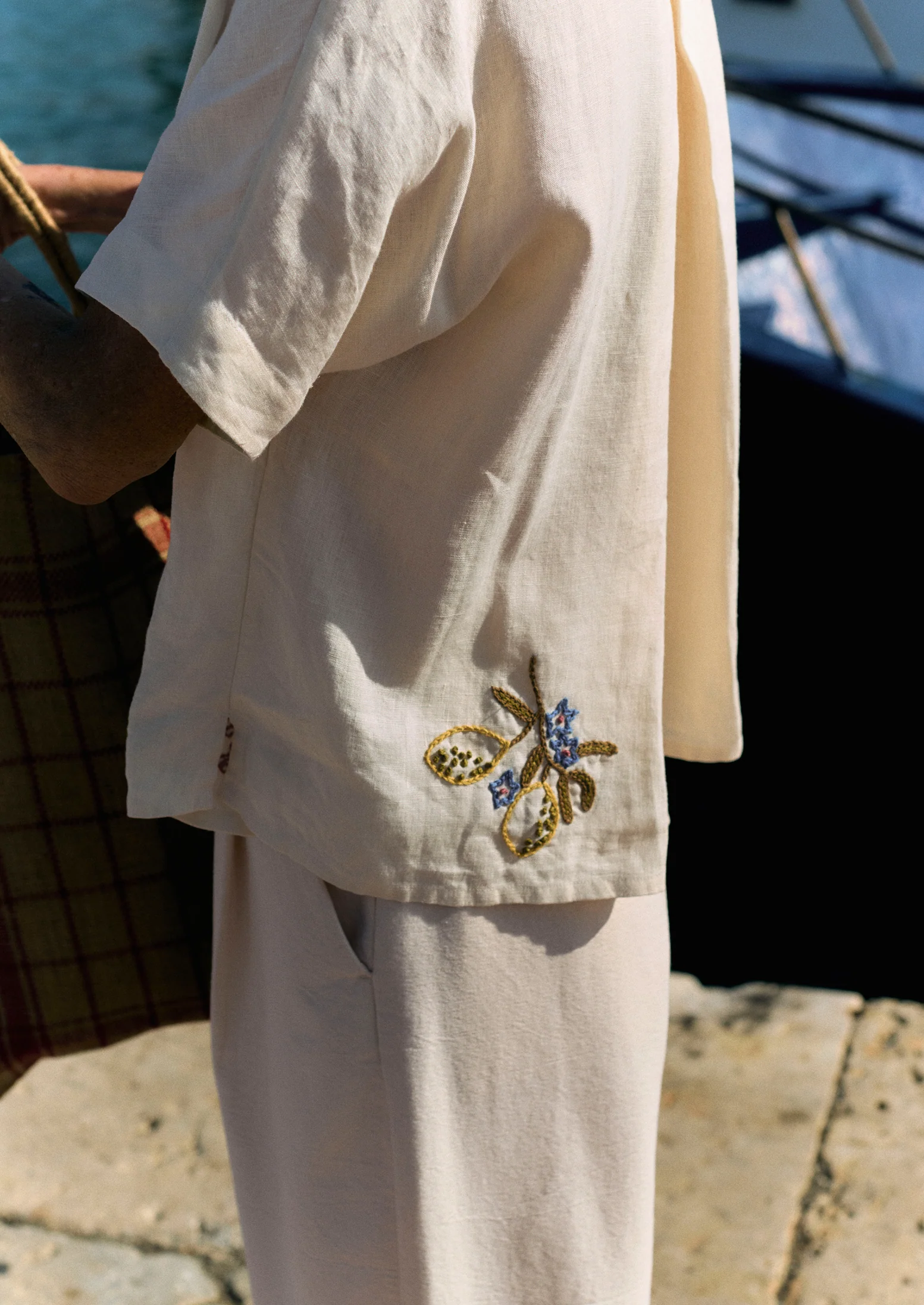 Embroidered Al Fresco Linen Shirt | Lemon Posset - Image 3