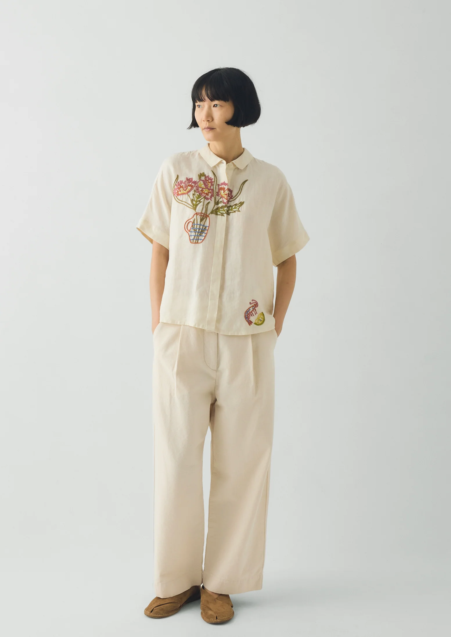 Embroidered Al Fresco Linen Shirt | Lemon Posset - Image 5