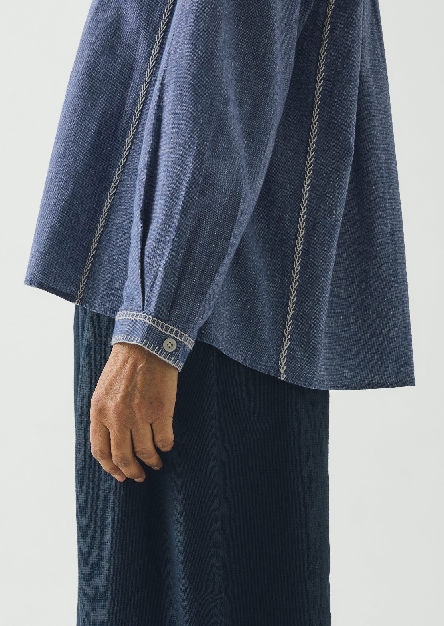 Embroidered Cotton Linen Chambray Shirt | Chambray Blue - Image 4
