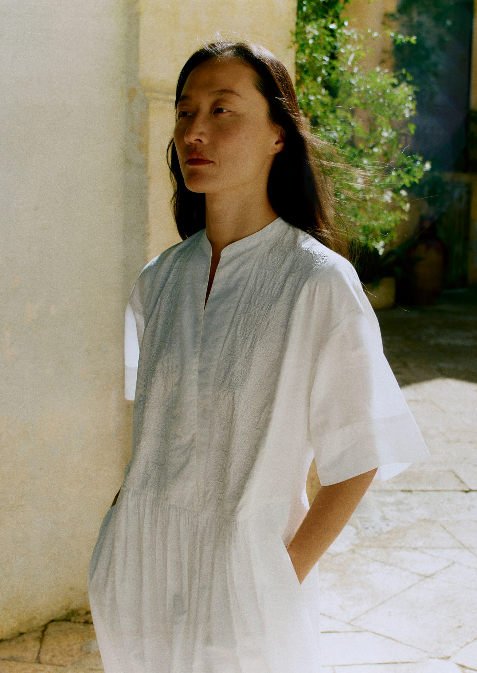 Embroidered Cotton Voile Dress | Chalk White - Image 2