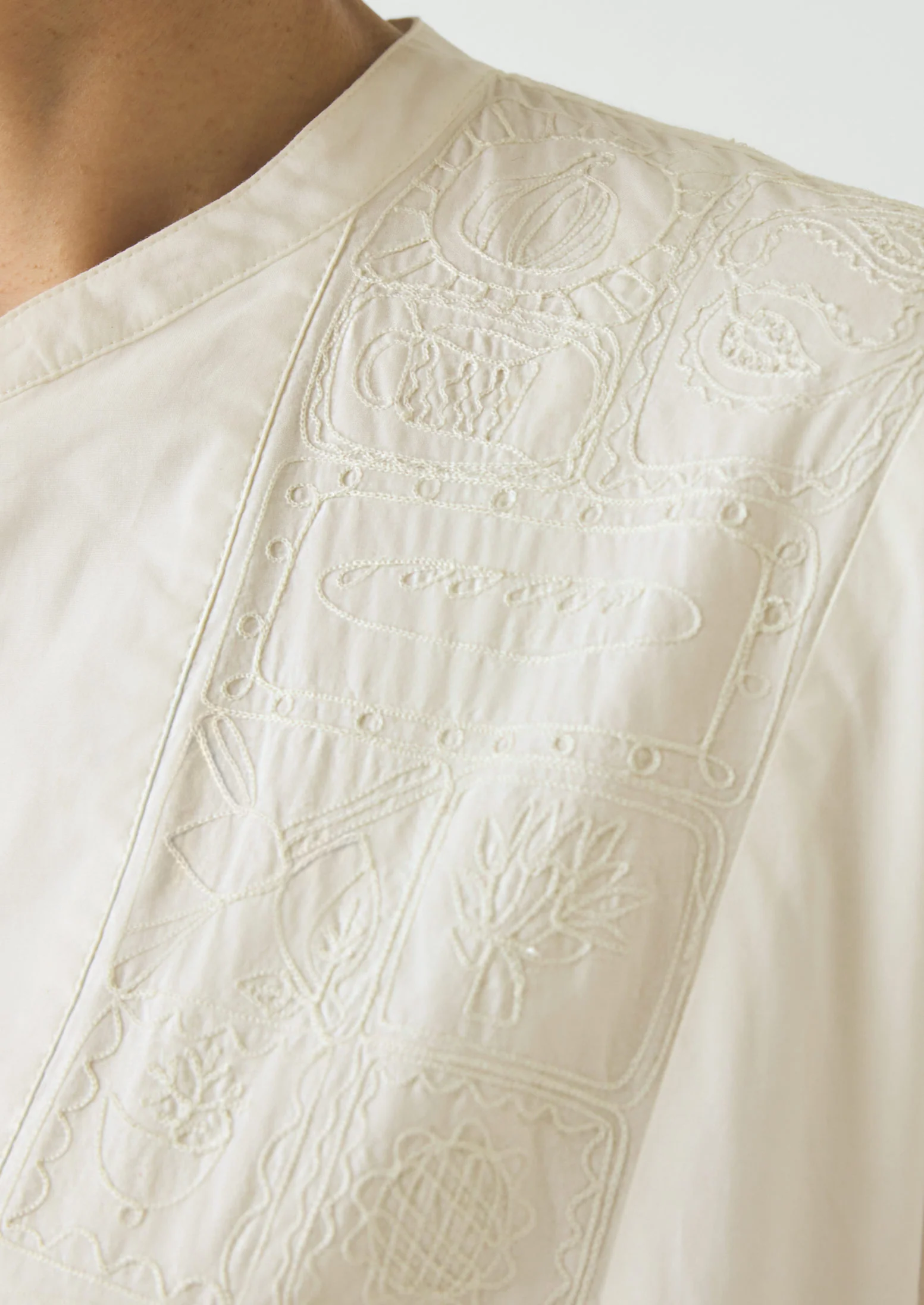 Embroidered Cotton Voile Dress | Chalk White - Image 4