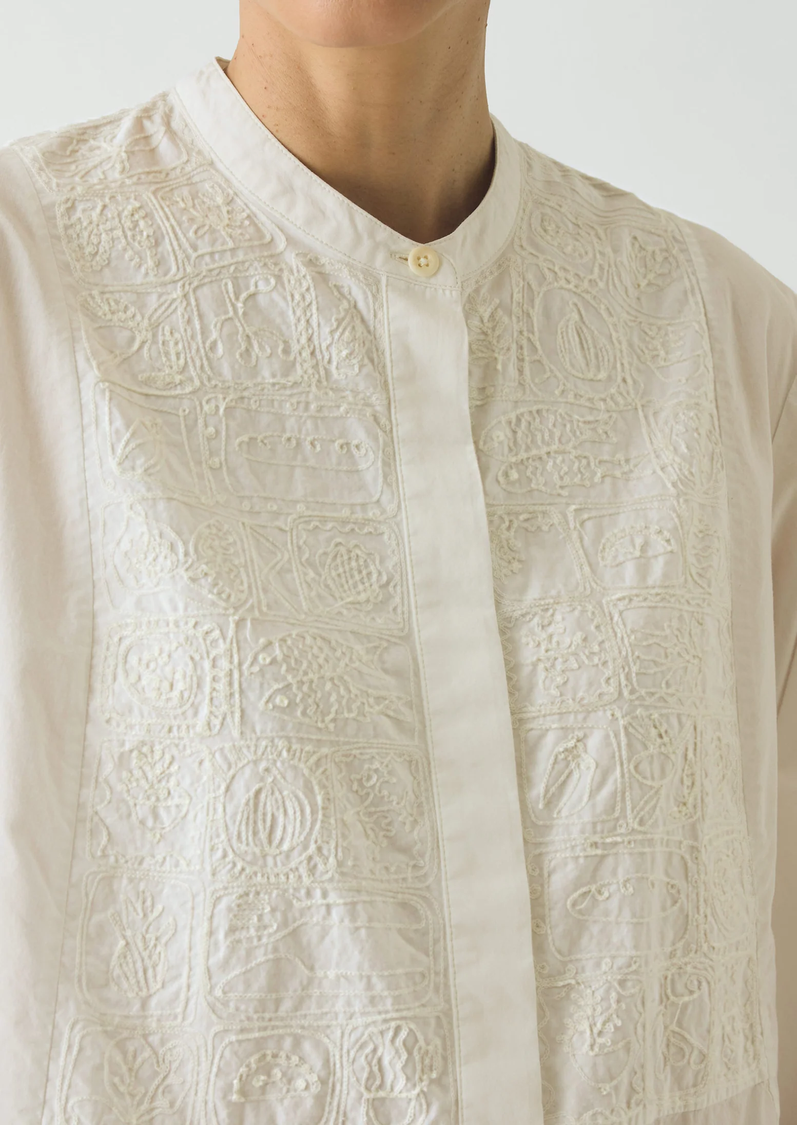 Embroidered Cotton Voile Shirt | Chalk White - Image 3