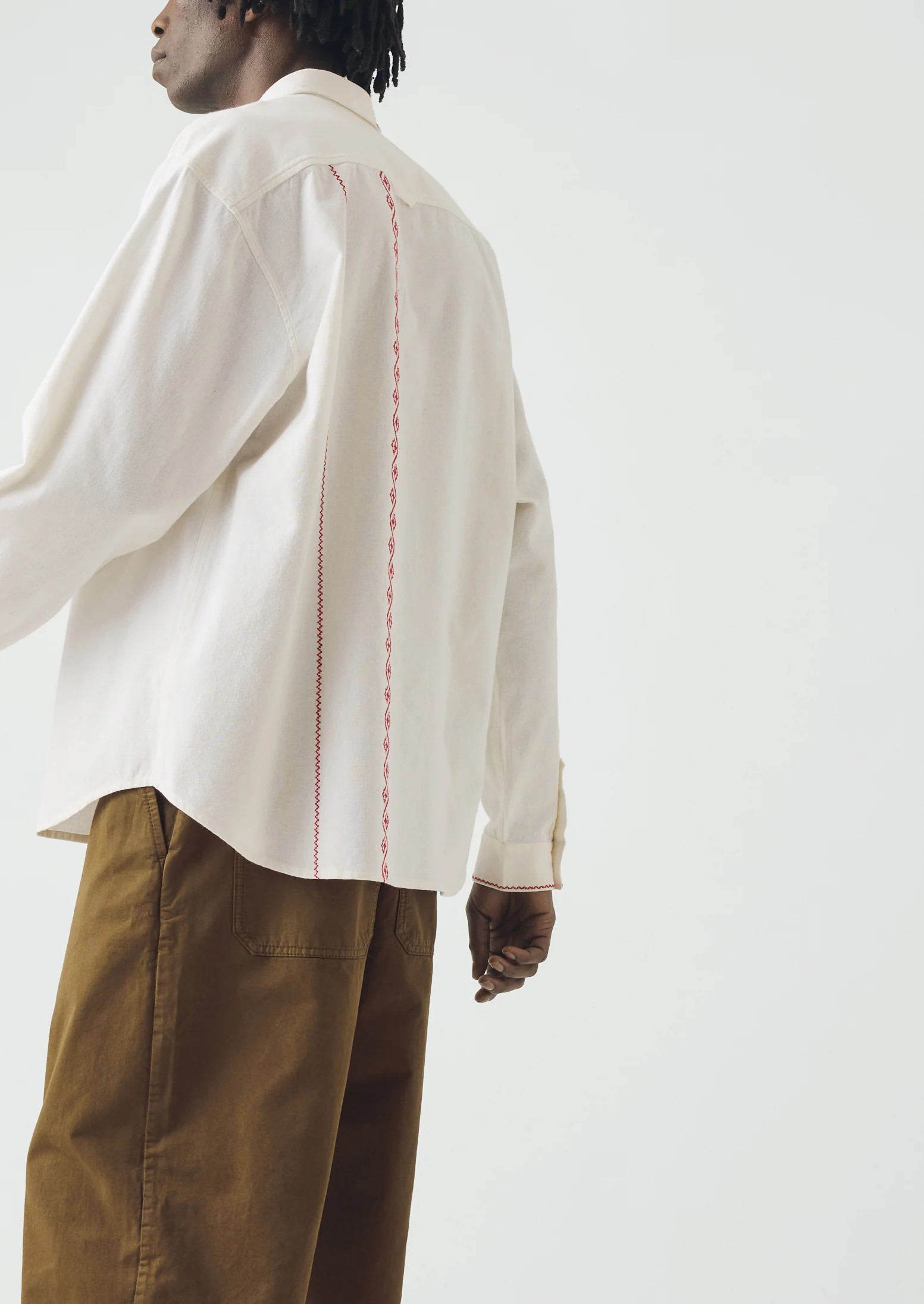 Embroidered Cross Stitch Cotton Shirt | Ecru - Image 5