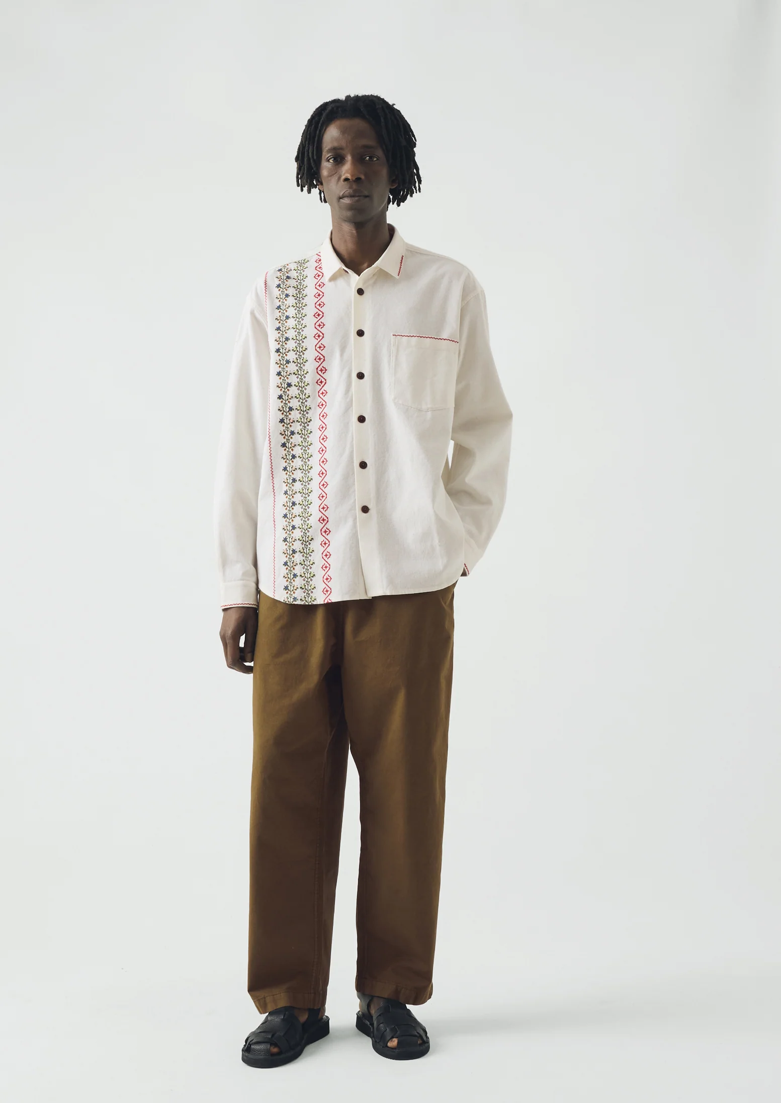 Embroidered Cross Stitch Cotton Shirt | Ecru - Image 6