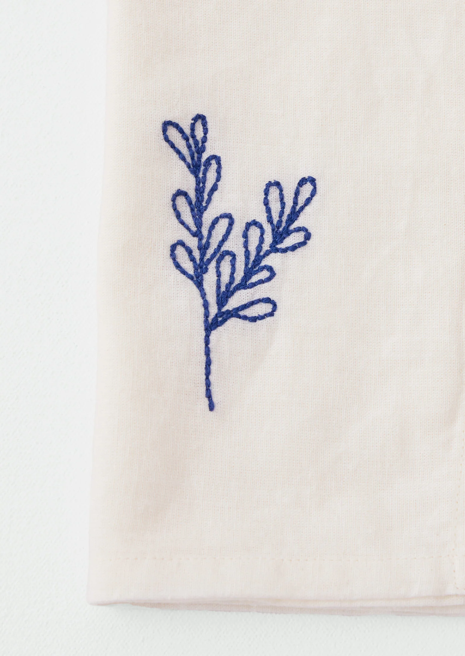 Embroidered Sprig Cotton Linen Napkin | Ecru/Blue - Image 2
