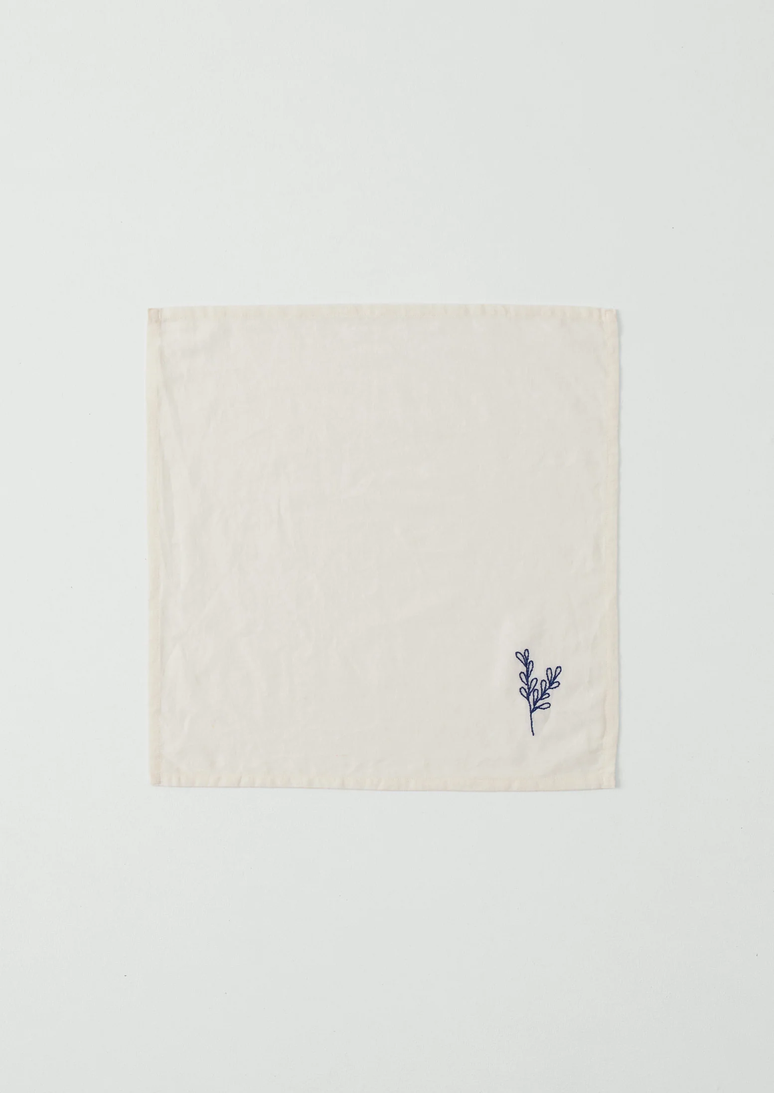 Embroidered Sprig Cotton Linen Napkin | Ecru/Blue - Image 3