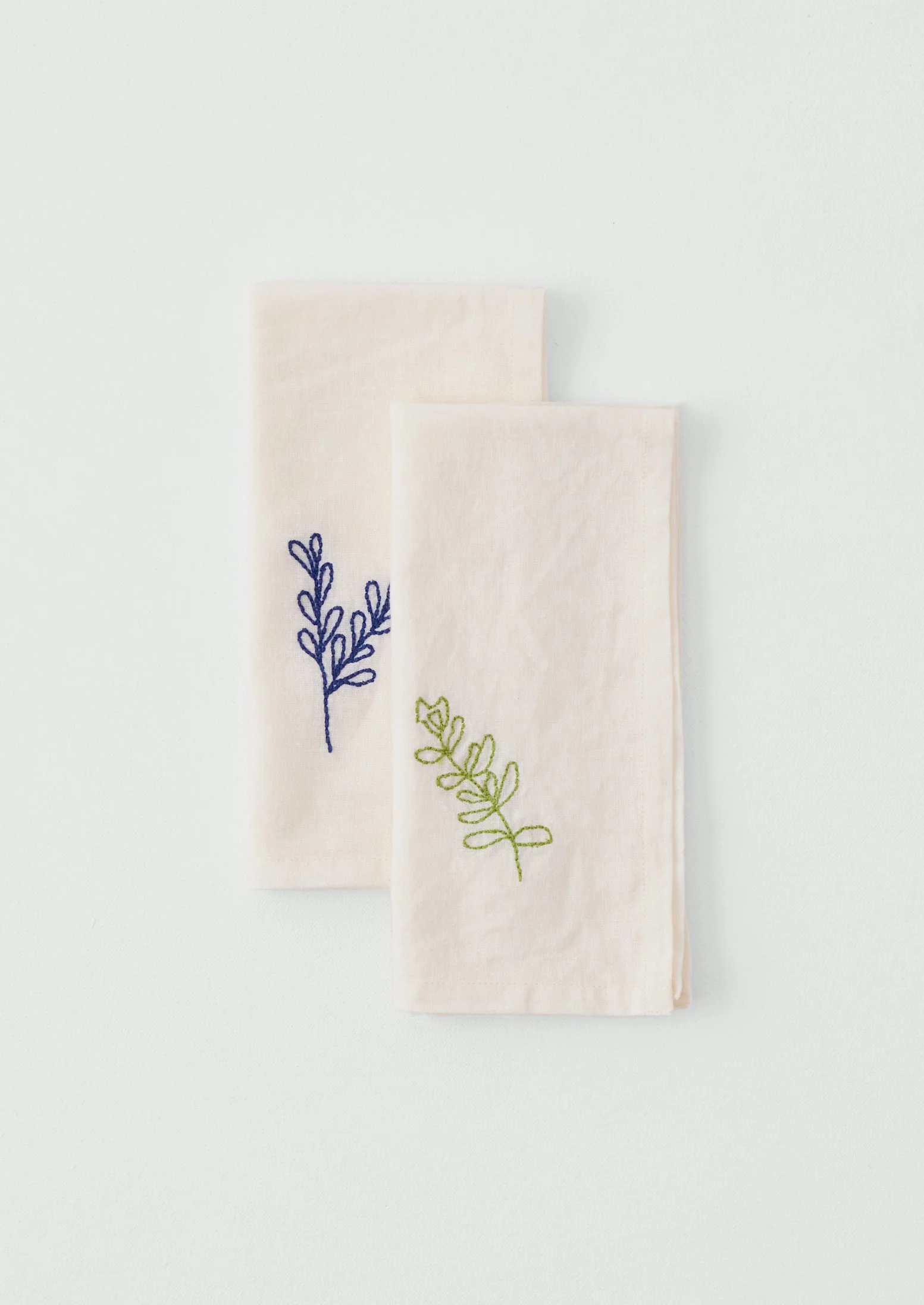 Embroidered Sprig Cotton Linen Napkin | Ecru/Blue - Image 4