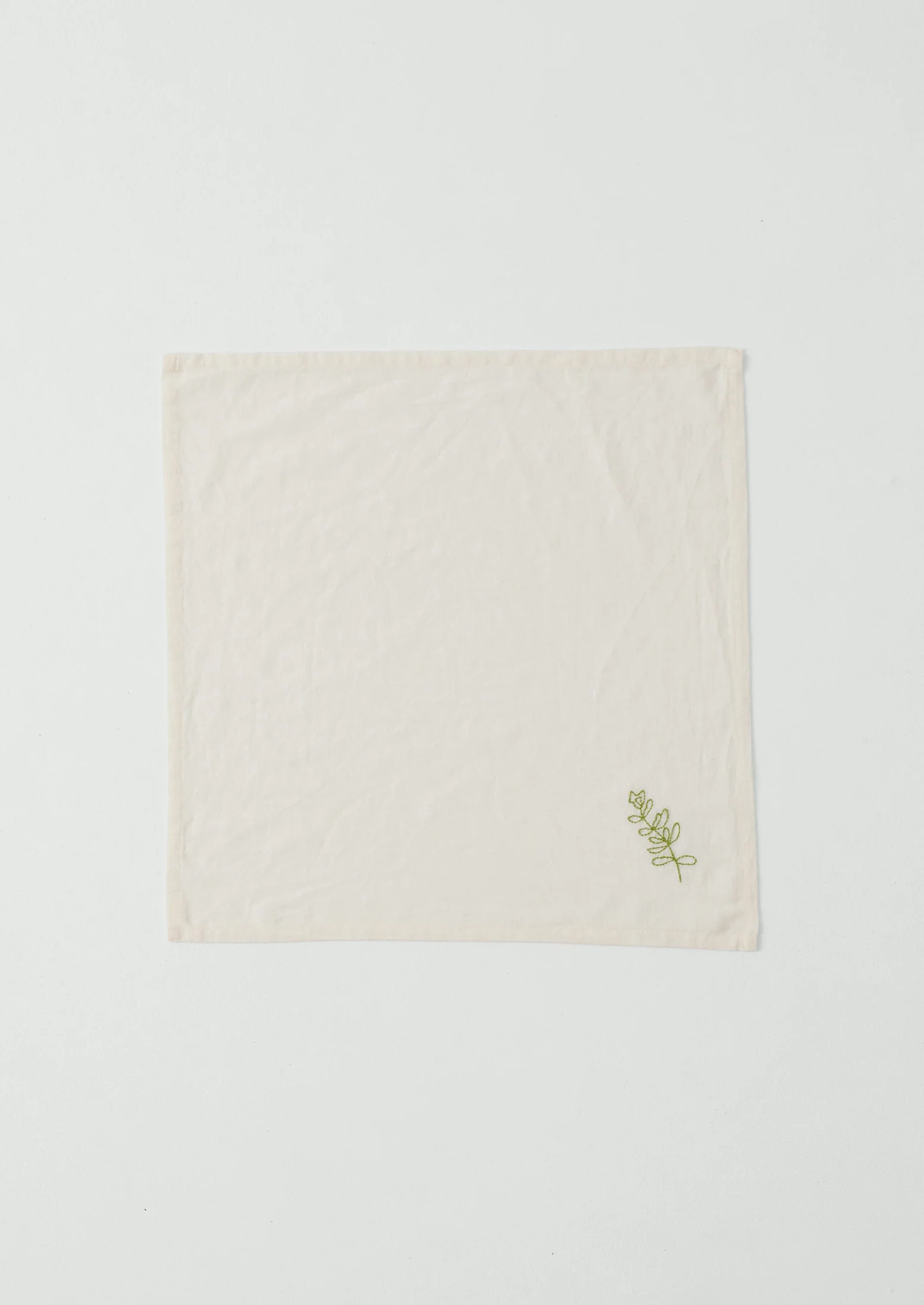 Embroidered Sprig Cotton Linen Napkin | Ecru/Green - Image 3