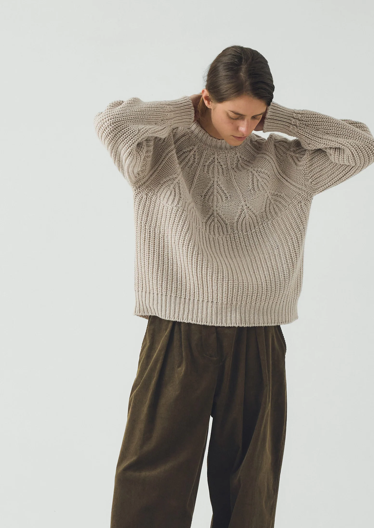 Fan Stitch Wool Cotton Sweater | Ivory - Image 2