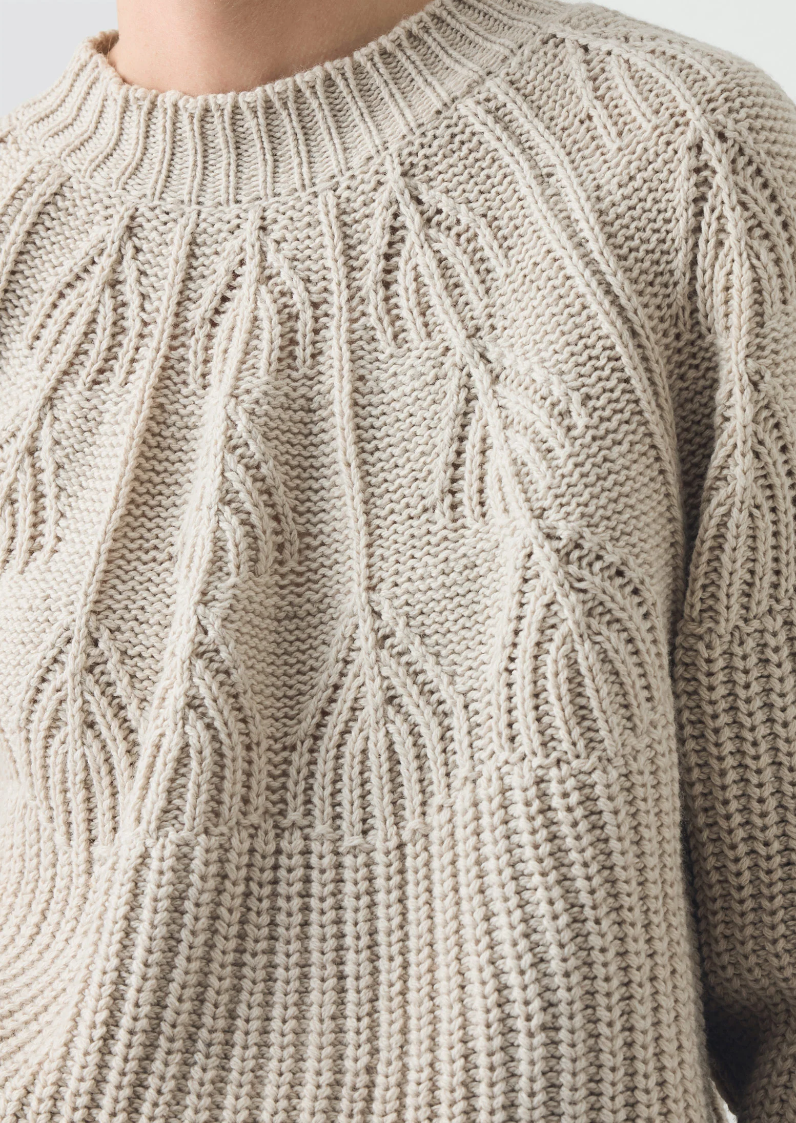 Fan Stitch Wool Cotton Sweater | Ivory - Image 3
