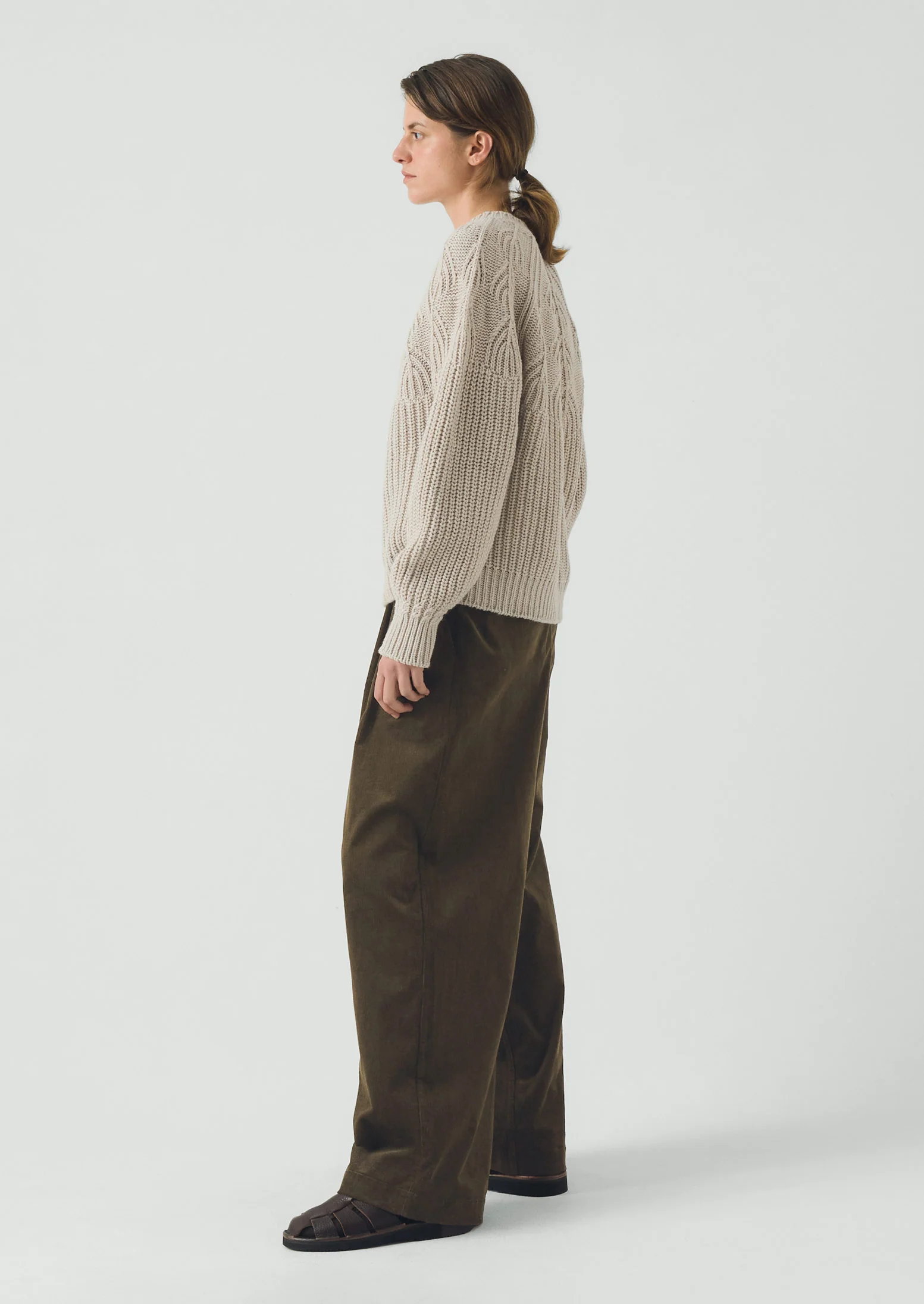 Fan Stitch Wool Cotton Sweater | Ivory - Image 4