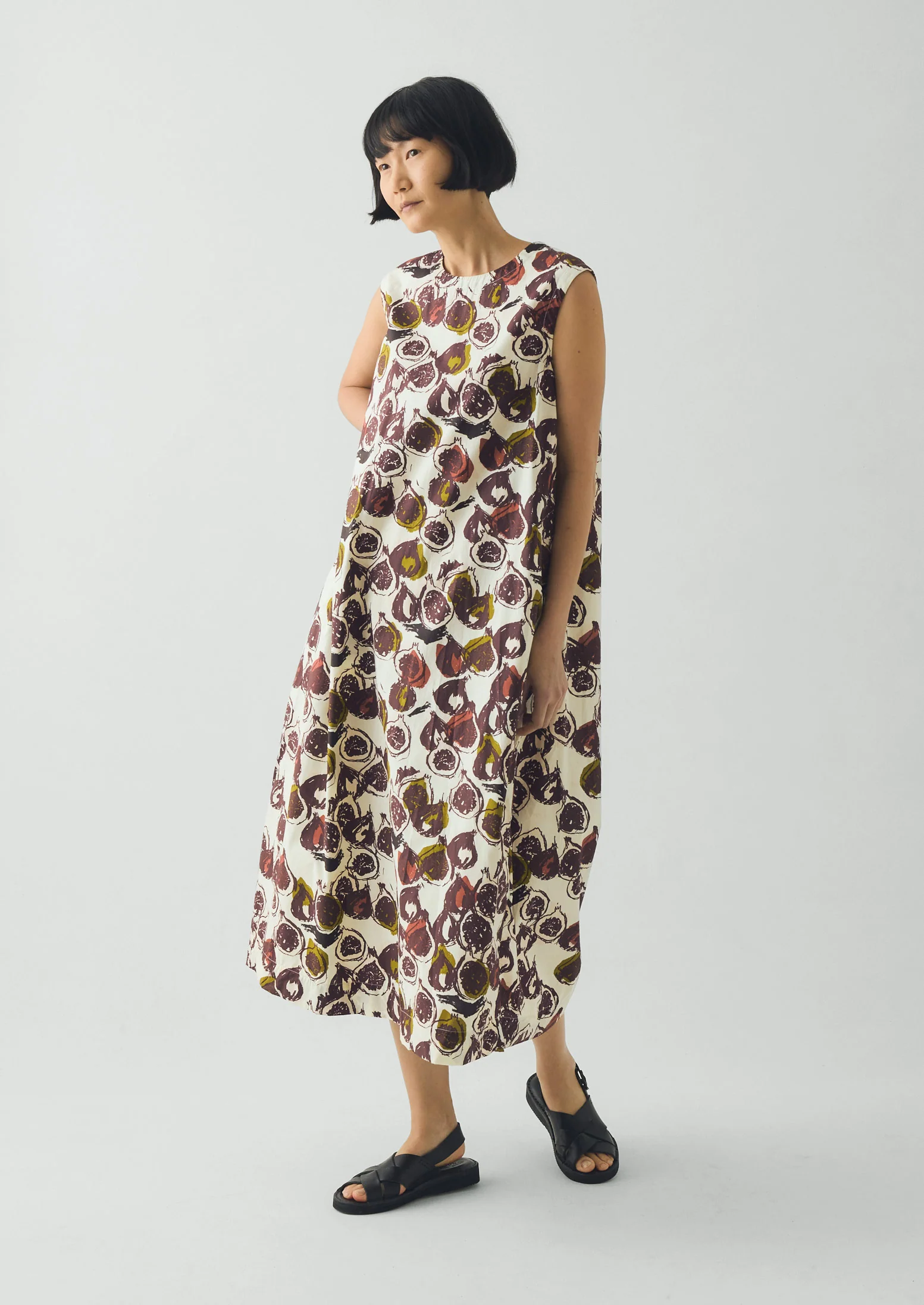Fig Print Cotton Poplin Dress | Chalk - Image 3