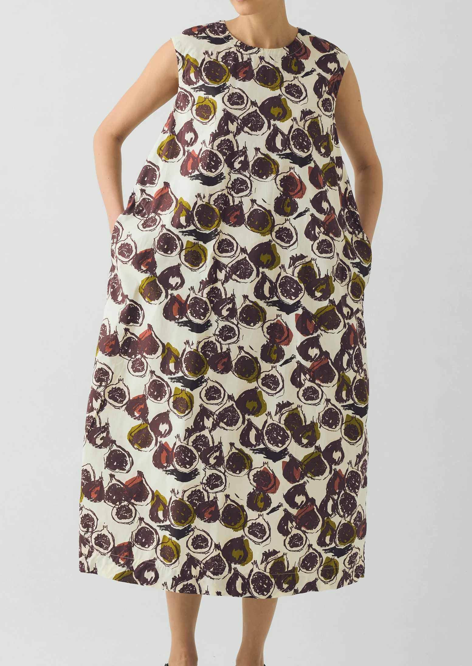 Fig Print Cotton Poplin Dress | Chalk - Image 5