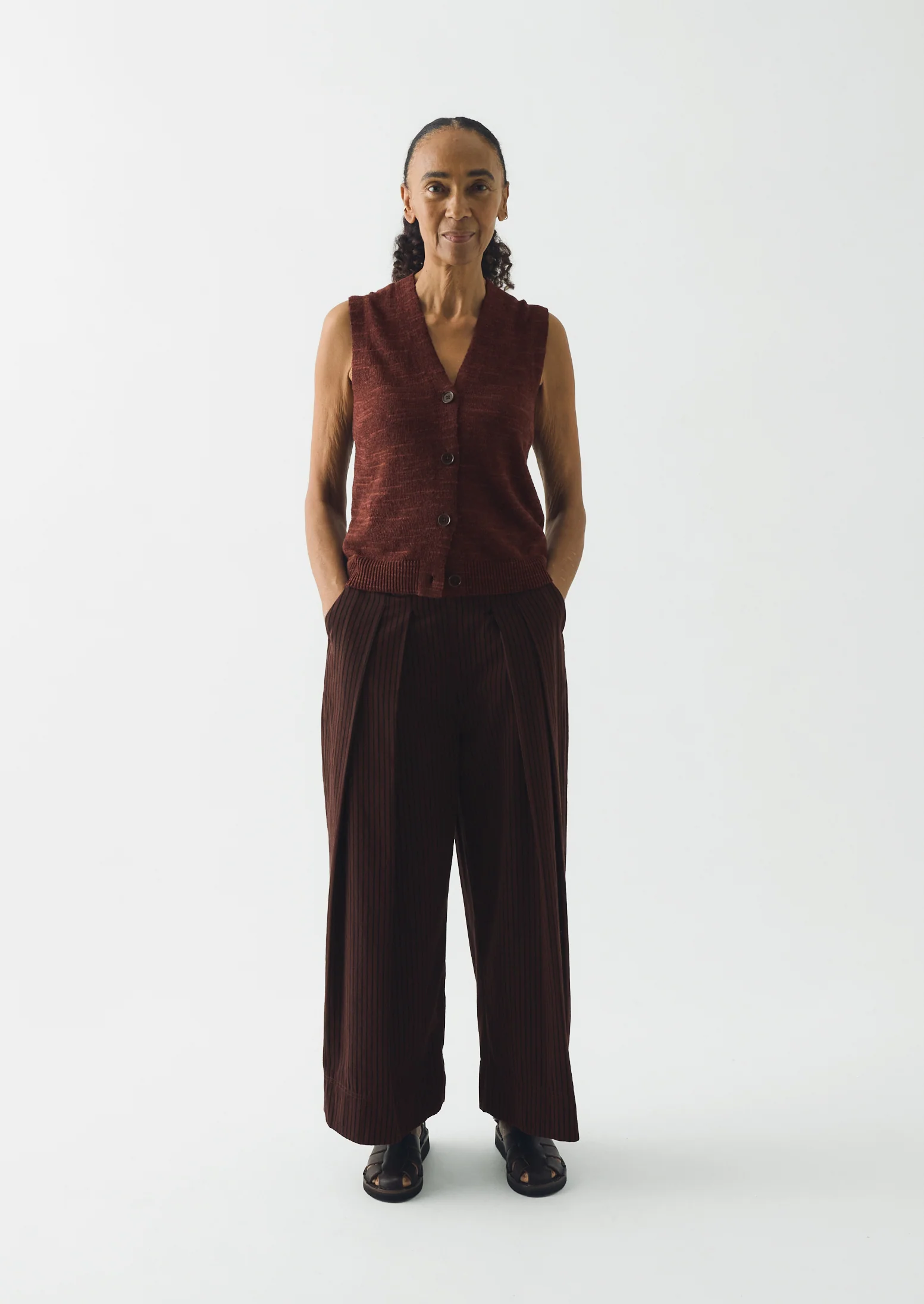 Fine Knitted Linen Cotton Tank | Beetroot - Image 5