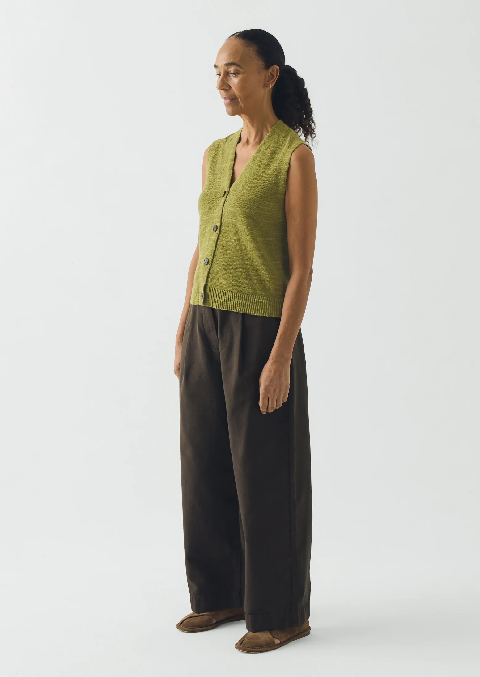 Fine Knitted Linen Cotton Tank | Lime - Image 3
