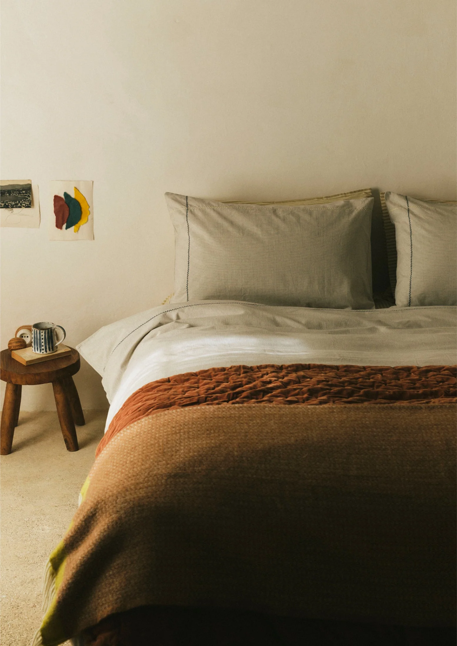 Fine Stripe Cotton Housewife Pillowcase | Ecru/Smoke Blue - Image 6