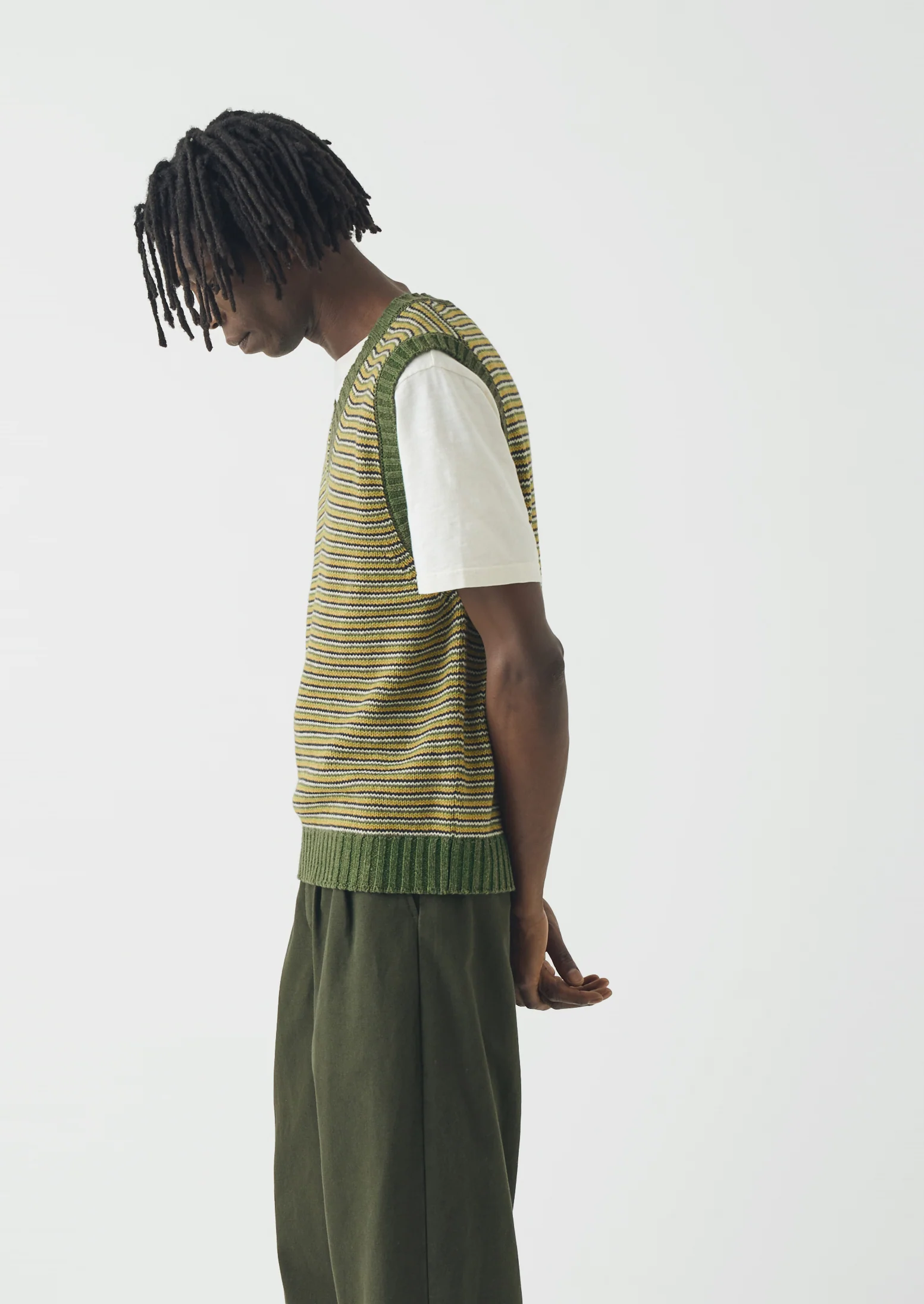 Fine Stripe Wool Cotton Tank | Green Multi - Image 3