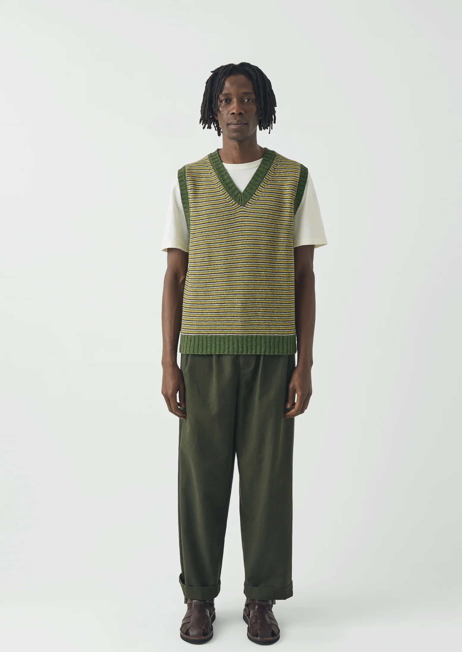 Fine Stripe Wool Cotton Tank | Green Multi - Image 4